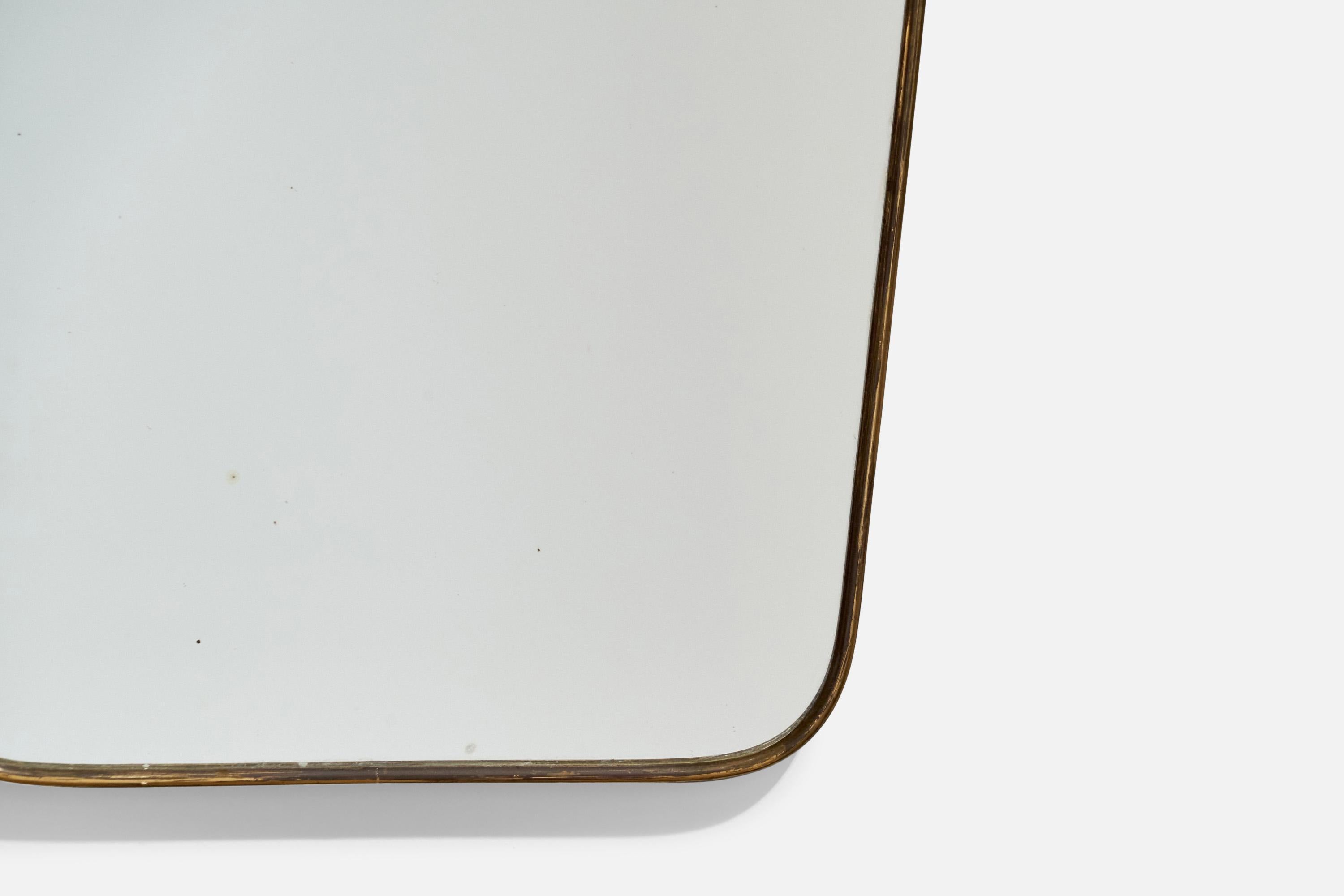 Mid-20th Century Italian Designer, Wall Mirror, Brass, Mirror, Italy, 1940s For Sale