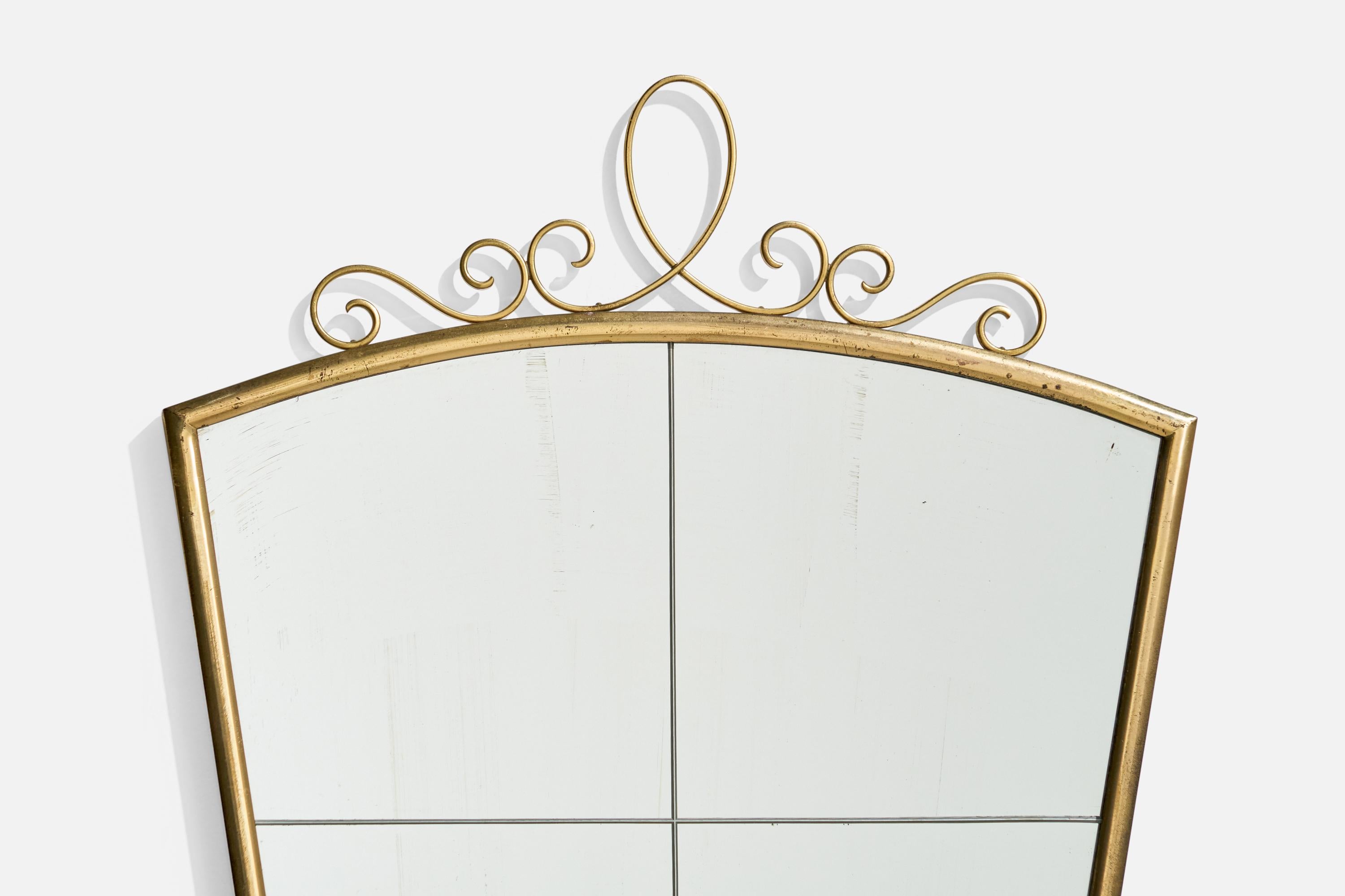 Milieu du XXe siècle Designer italien, miroir mural, laiton, miroir, Italie, années 1940 en vente
