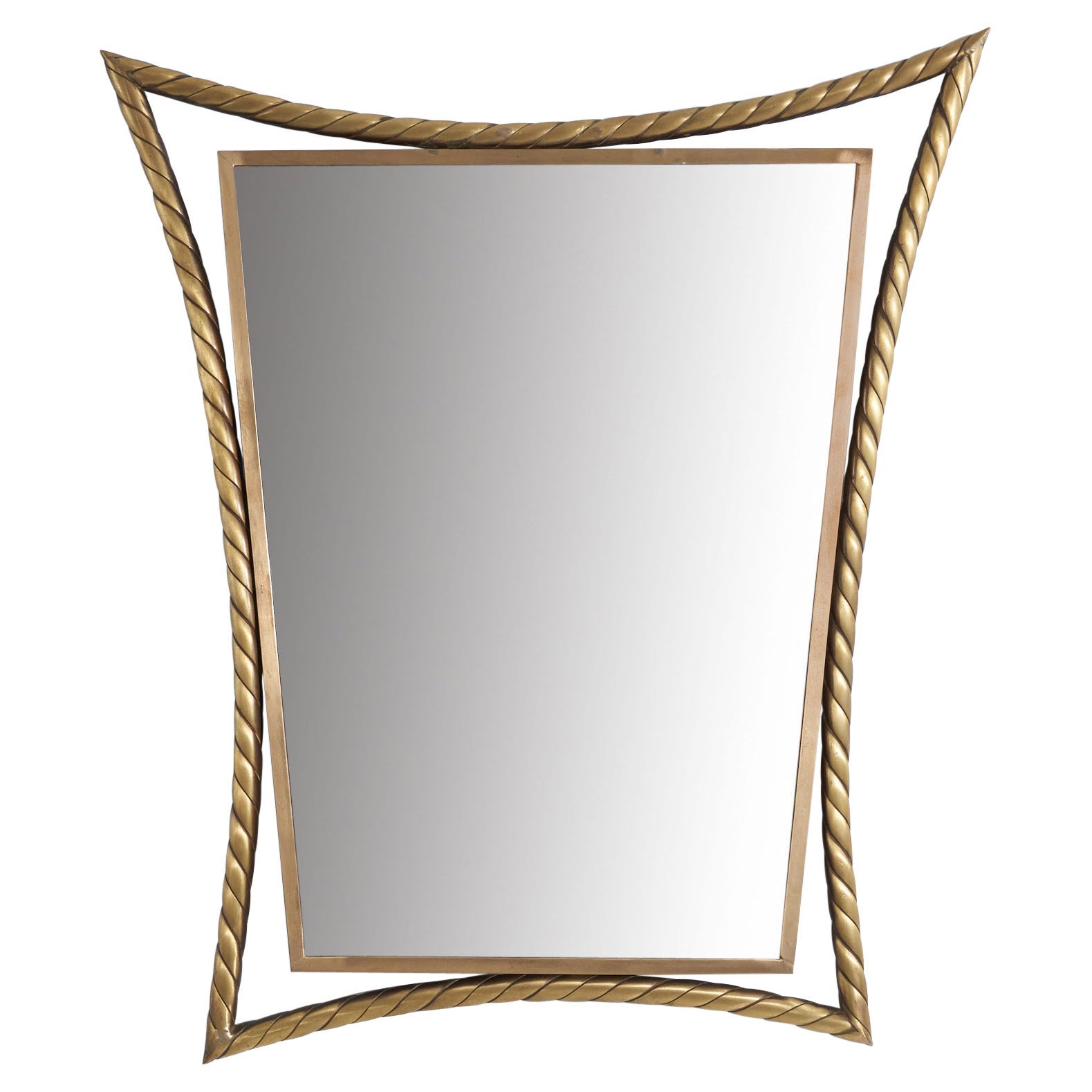 Italian Designer, Wall Mirror, Brass, Mirror, Italy, 1940s