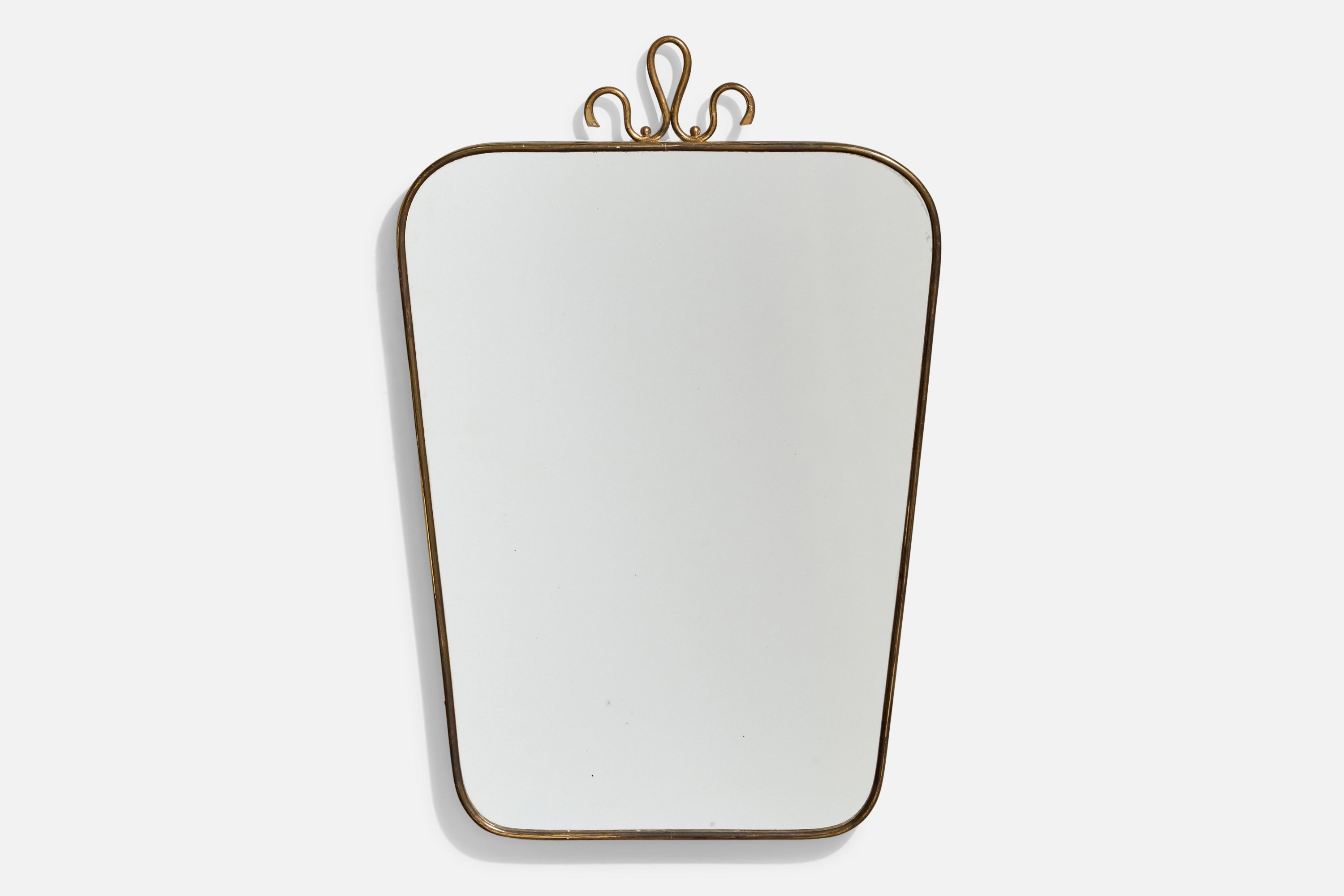 Diseñador italiano, Espejo de pared, Latón, Espejo, Italia, Década de 1940