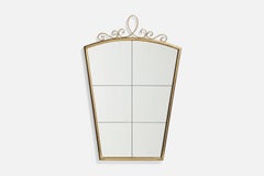 Italian Designer, Wall Mirror, Brass, Mirror, Italy, 1940s