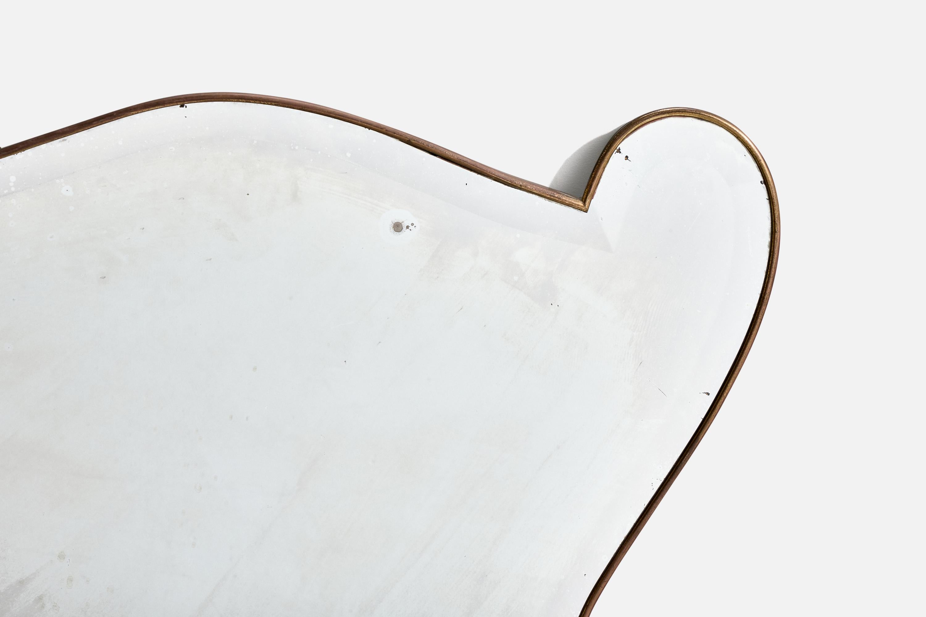 Milieu du XXe siècle Designer italien, miroir mural, laiton, miroir, Italie, vers 1940 en vente
