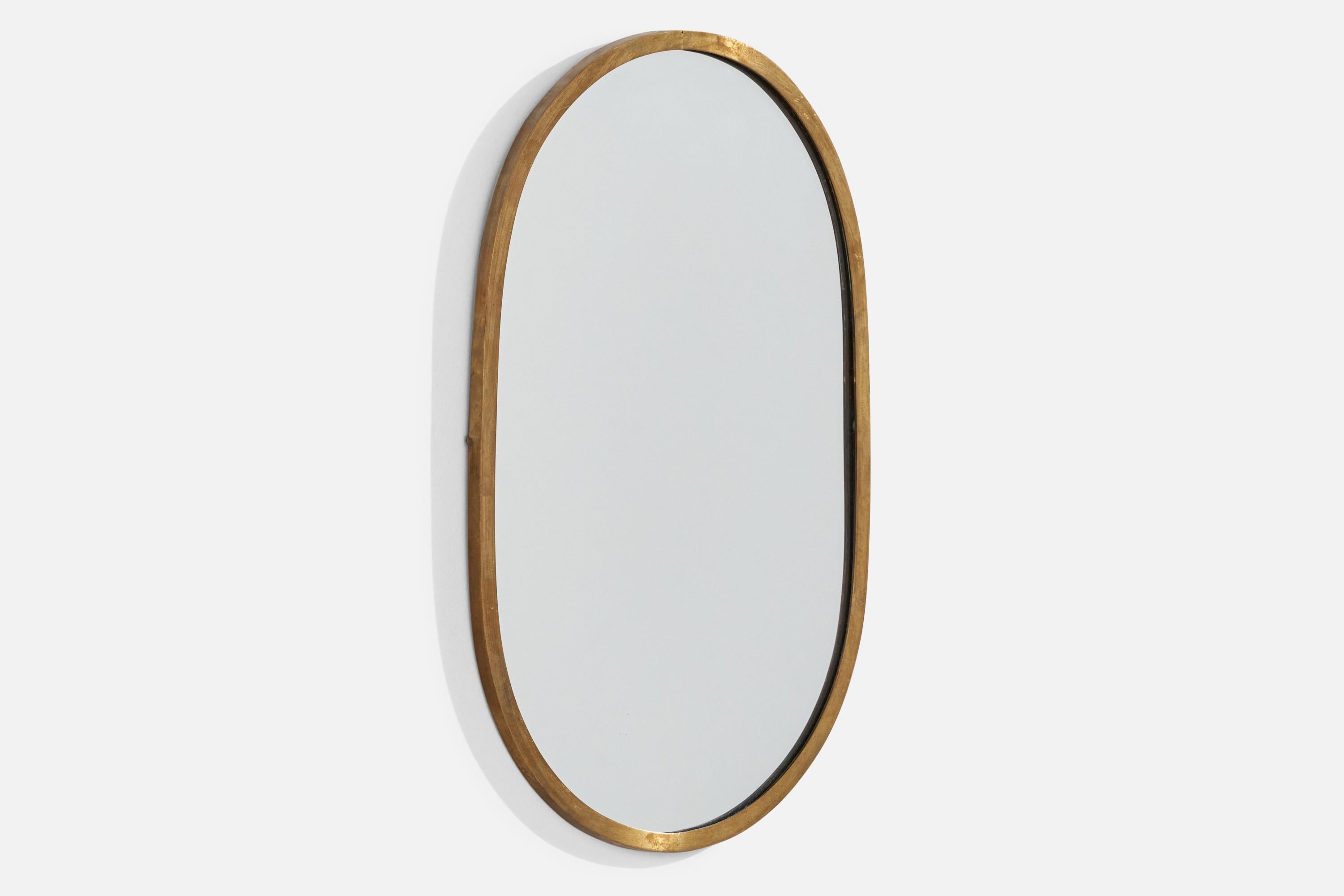 Diseñador Italiano, Espejo de Pared, Latón, Espejo, Italia, c. 1940s Moderno de mediados de siglo en venta
