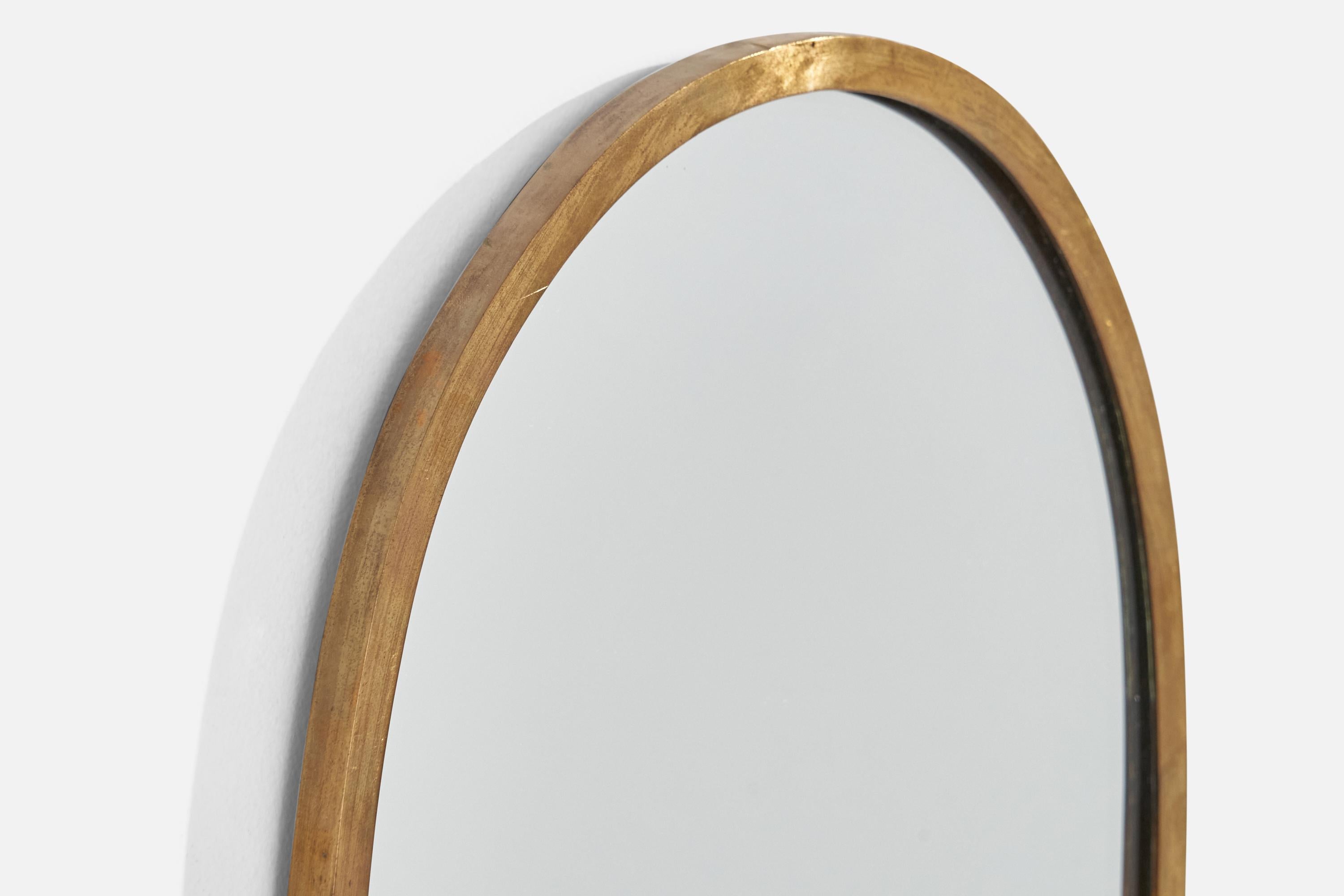 Diseñador Italiano, Espejo de Pared, Latón, Espejo, Italia, c. 1940s en Bueno estado para la venta en High Point, NC