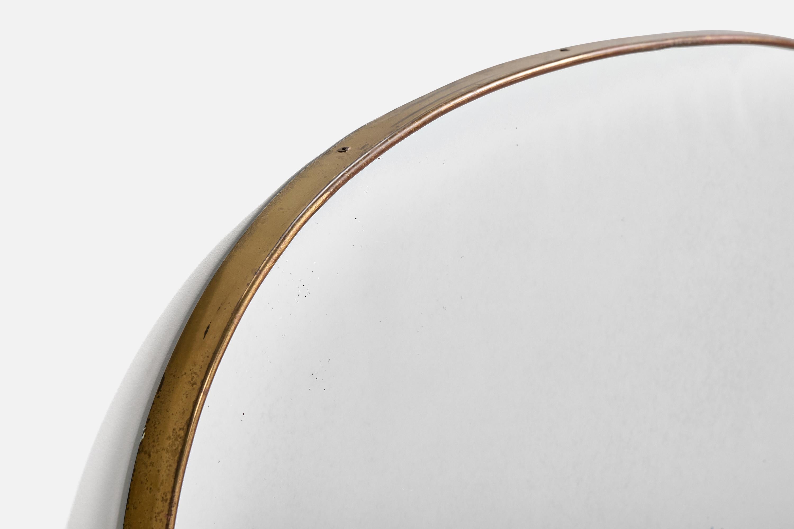 Mid-Century Modern Italian Designer, Wall Mirror, Brass, Mirror, Italy, c. 1950s For Sale