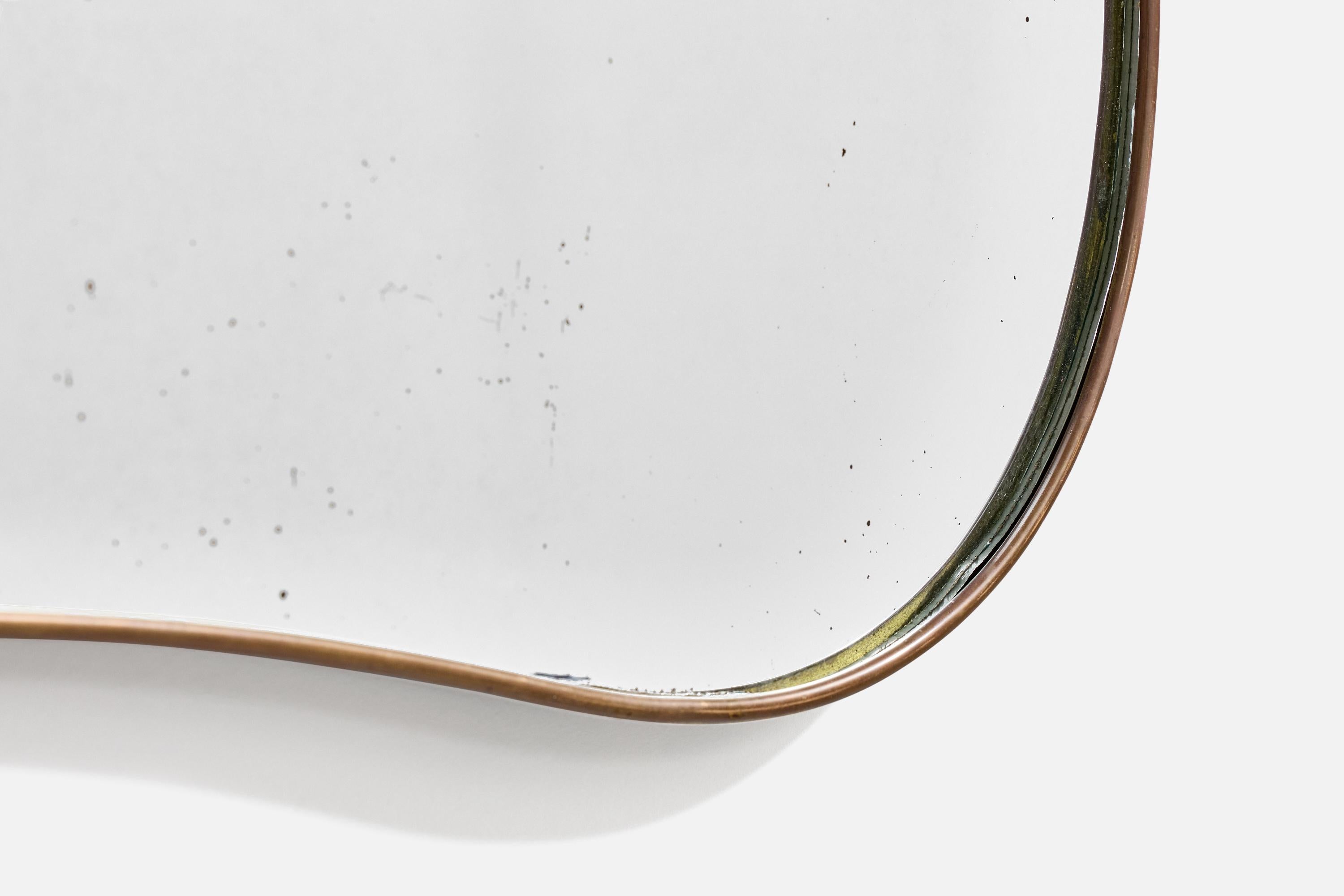 Italian Designer, Wall Mirror, Brass, Mirror, Italy, c. 1950s For Sale 1