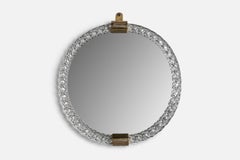 Italian Designer, Wall Mirror, Brass, Murano Glass, 1980s