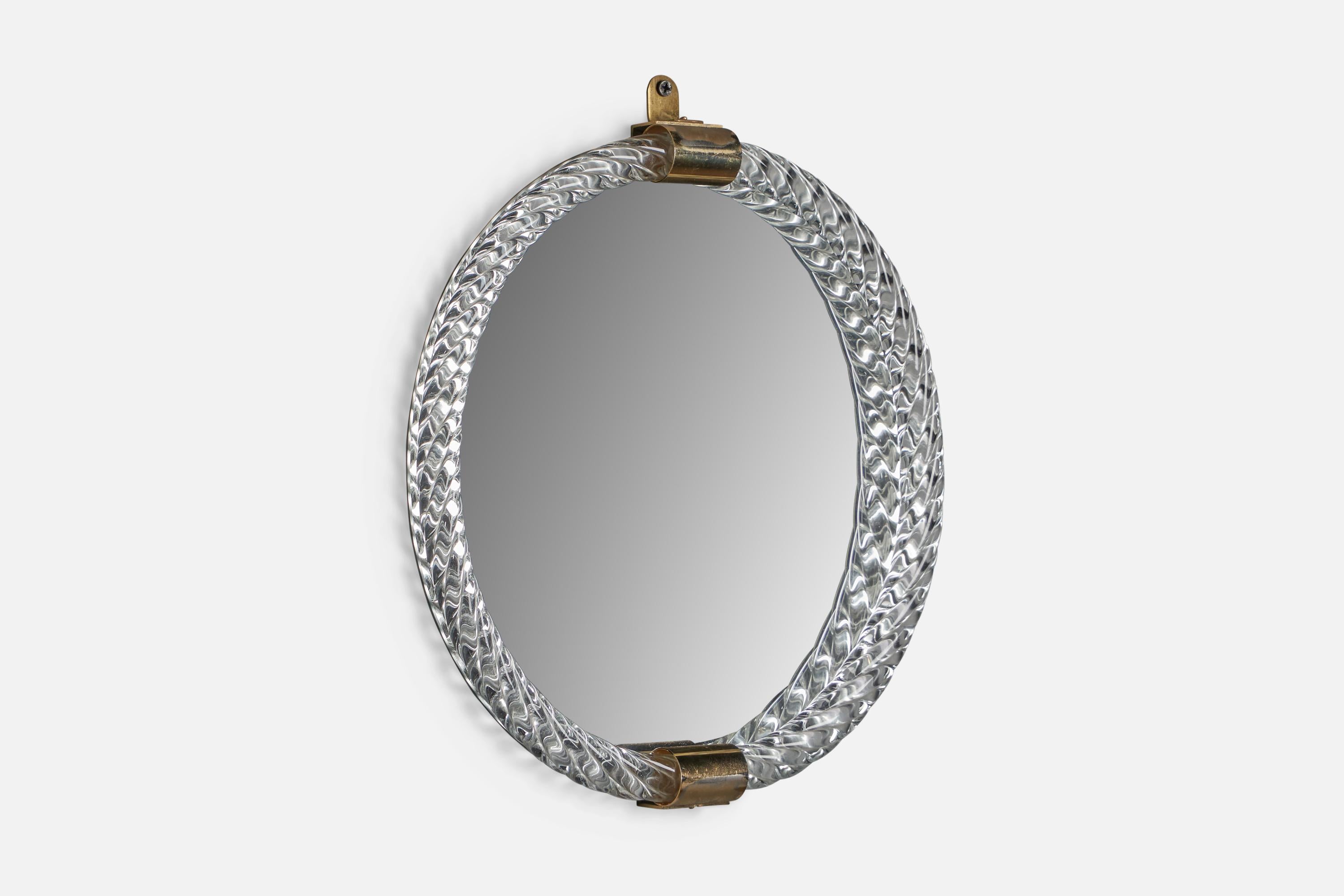 Late 20th Century Italian Designer, Wall Mirror, Brass, Murano Glass, 1980s For Sale