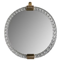 Miroir mural de designer italien, laiton, verre de Murano, années 1980