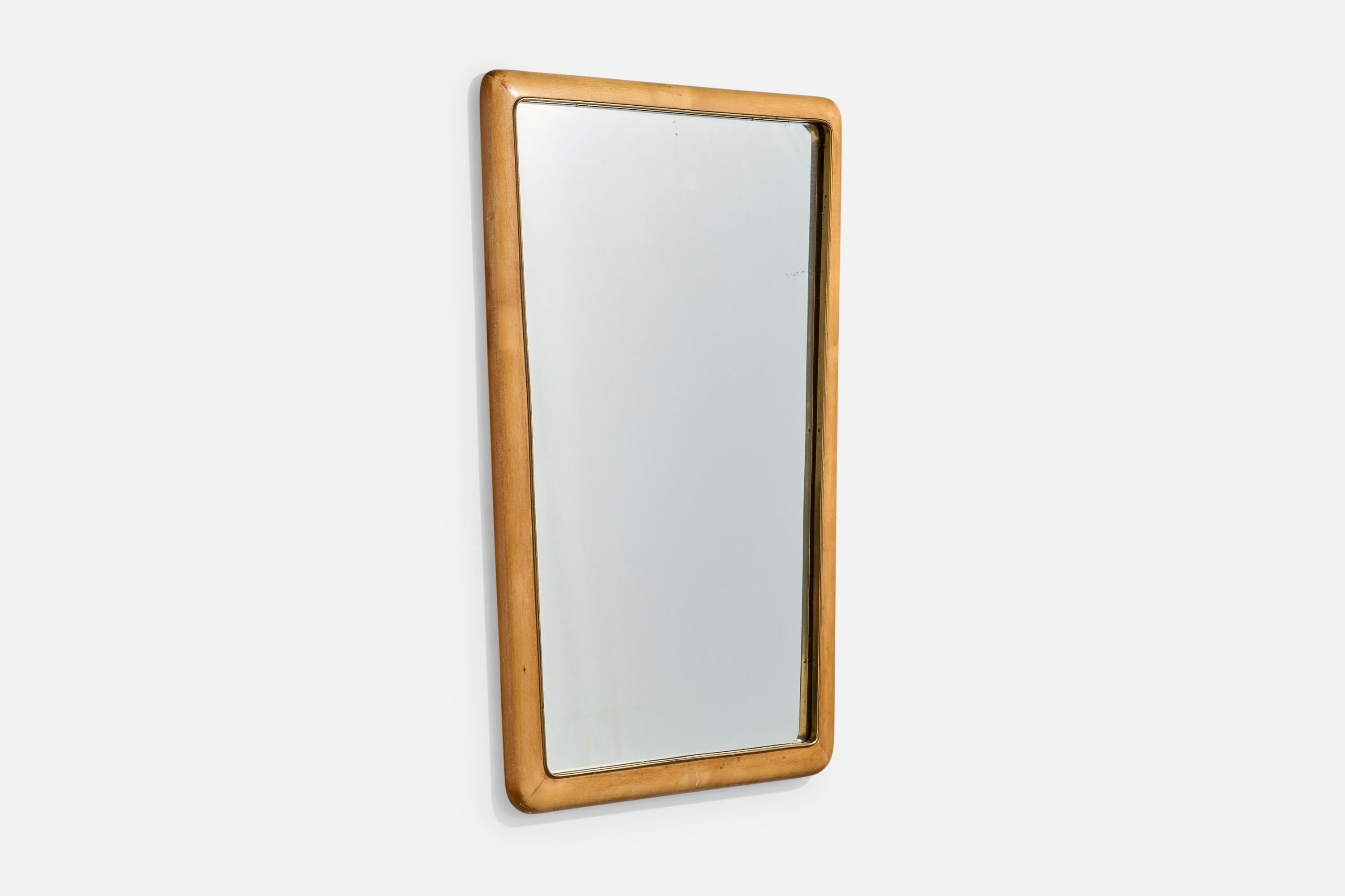 Italian Designer, Wall Mirror, Brass, Wood, Italy, 1950s In Good Condition For Sale In High Point, NC