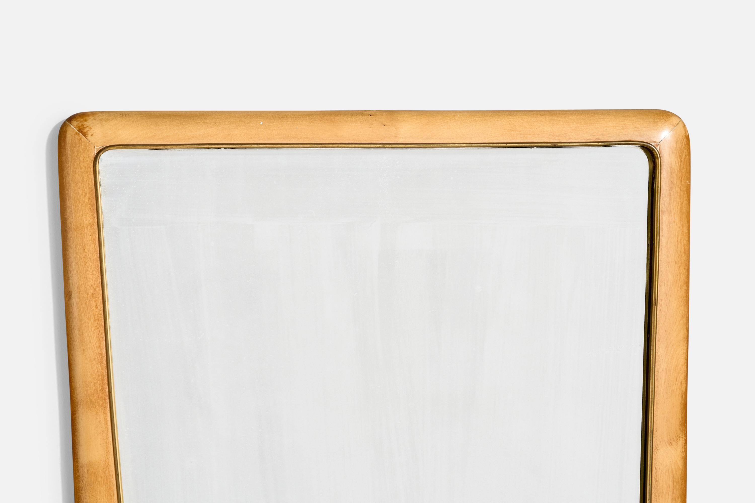 Italian Designer, Wall Mirror, Brass, Wood, Italy, 1950s For Sale 1