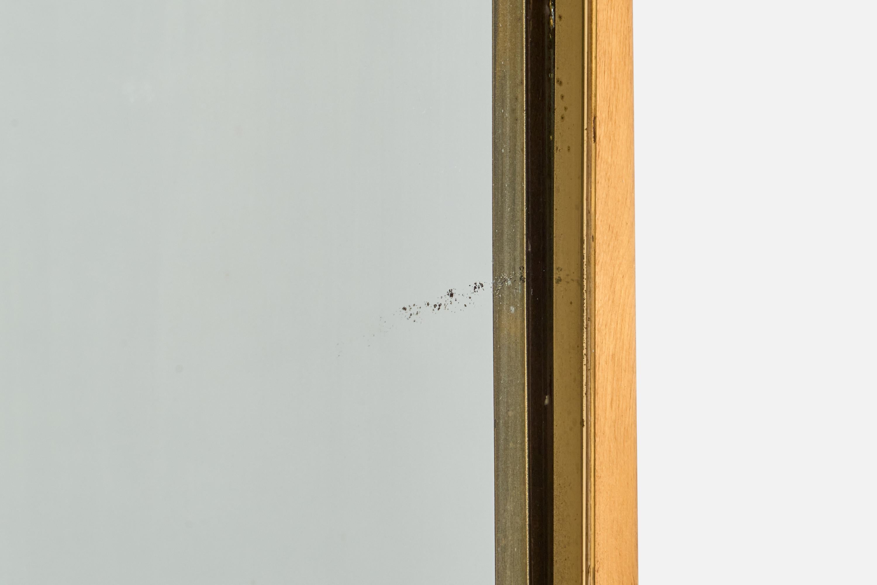 Italian Designer, Wall Mirror, Brass, Wood, Italy, 1950s For Sale 3