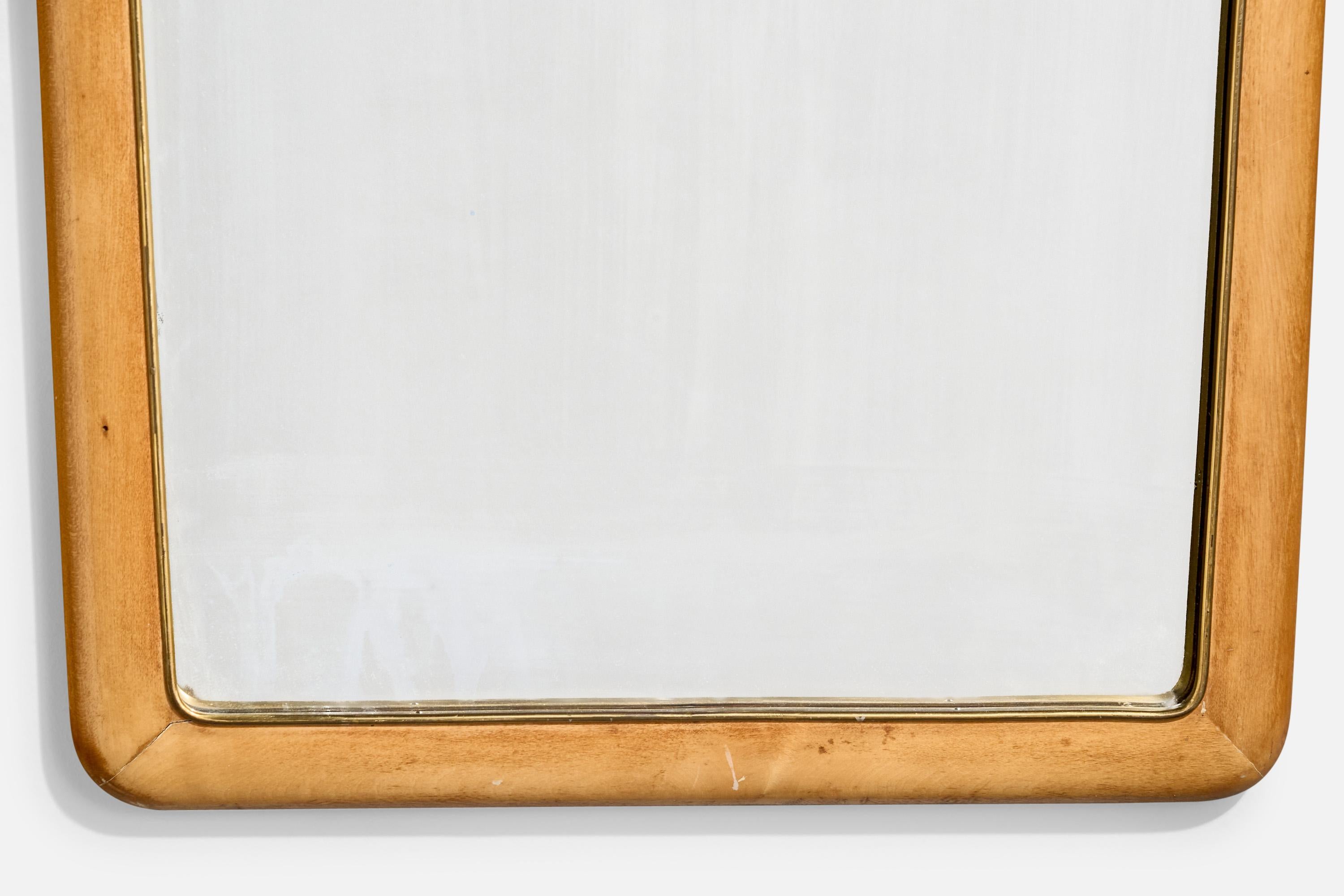 Italian Designer, Wall Mirror, Brass, Wood, Italy, 1950s For Sale 4