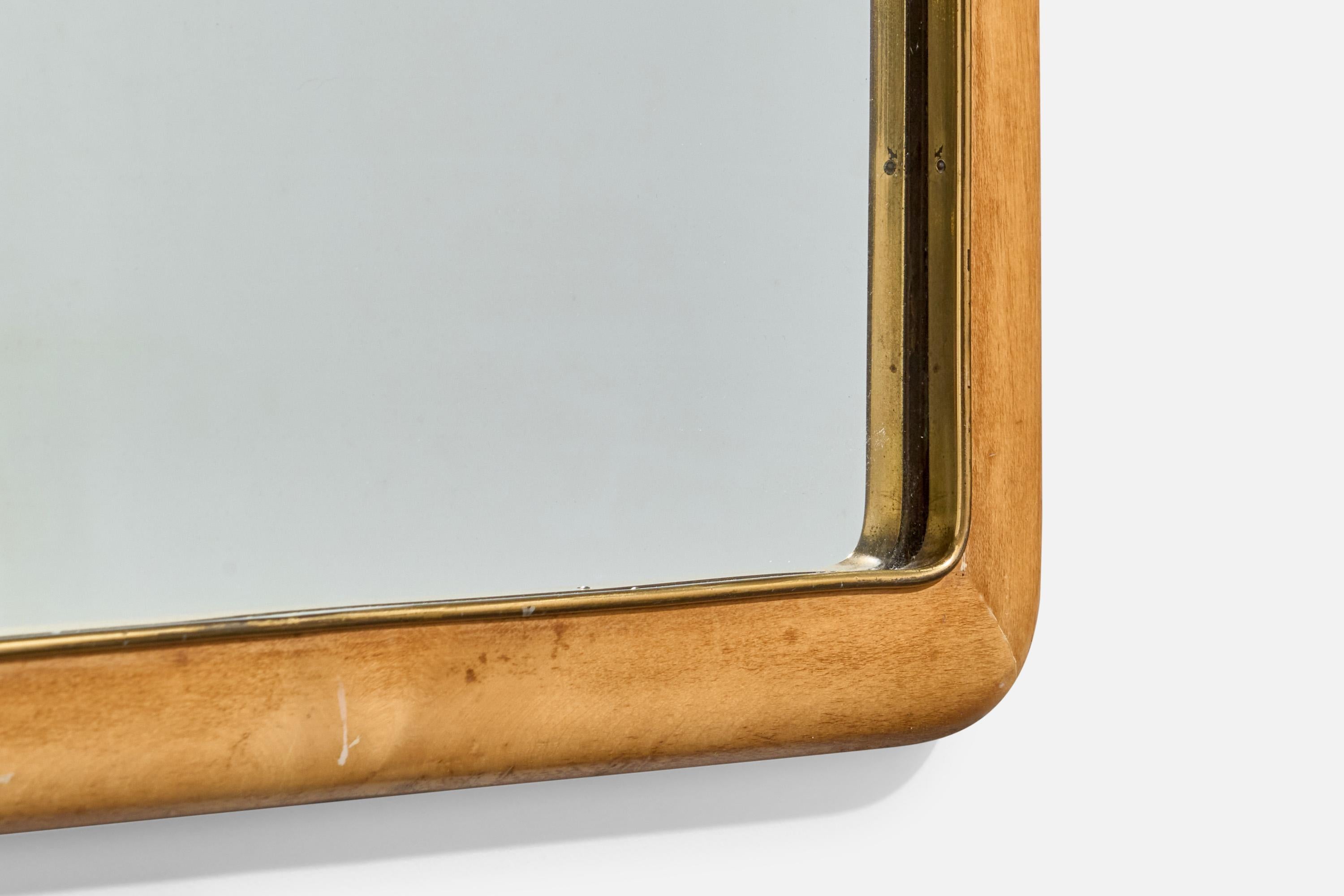 Italian Designer, Wall Mirror, Brass, Wood, Italy, 1950s For Sale 5