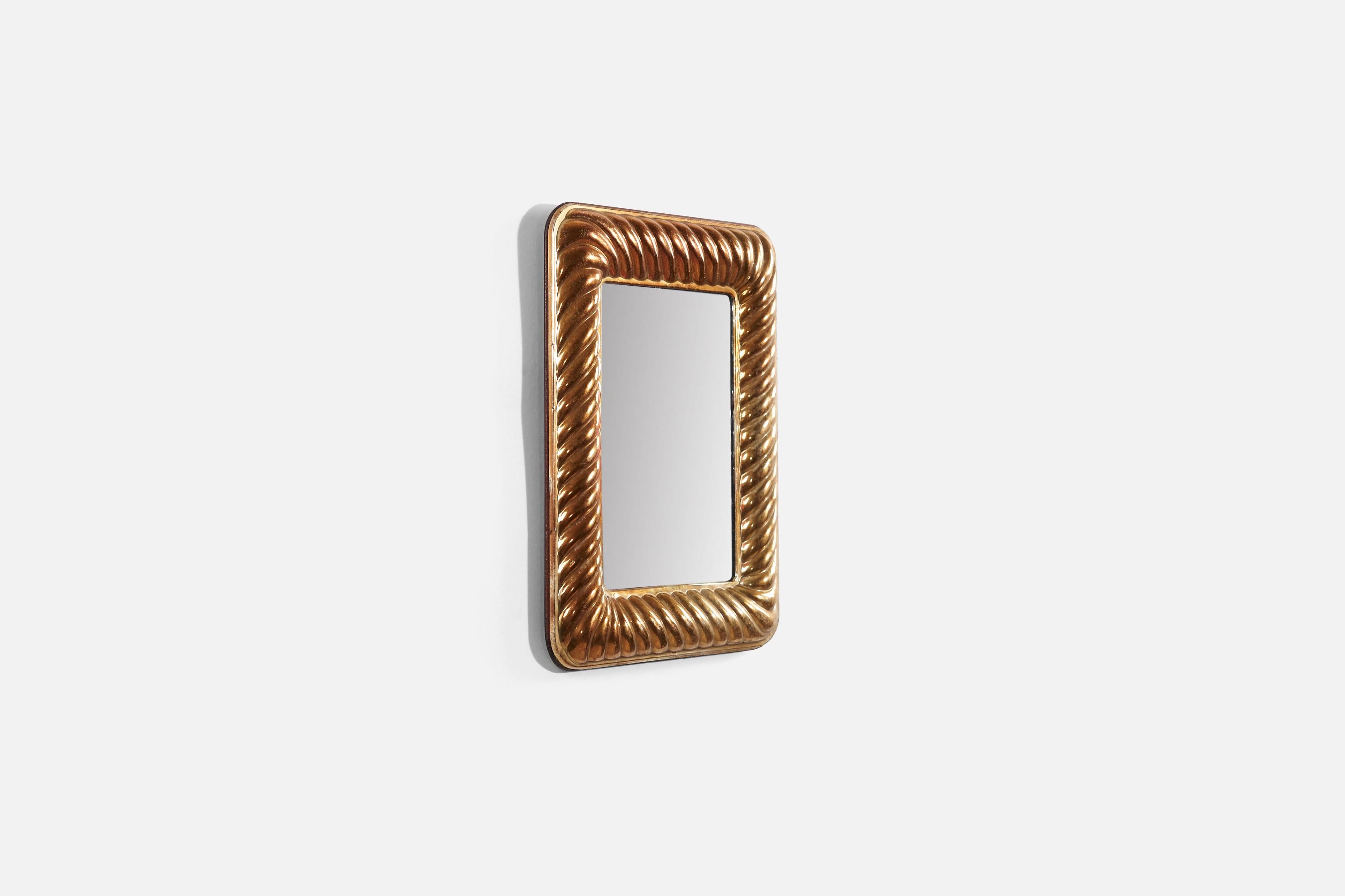 Mid-Century Modern Italian Designer, Wall Mirror, Copper, Mirror Glass, Italy, 1950s For Sale
