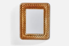 Italian Designer, Wall Mirror, Copper, Mirror Glass, Italy, 1950s