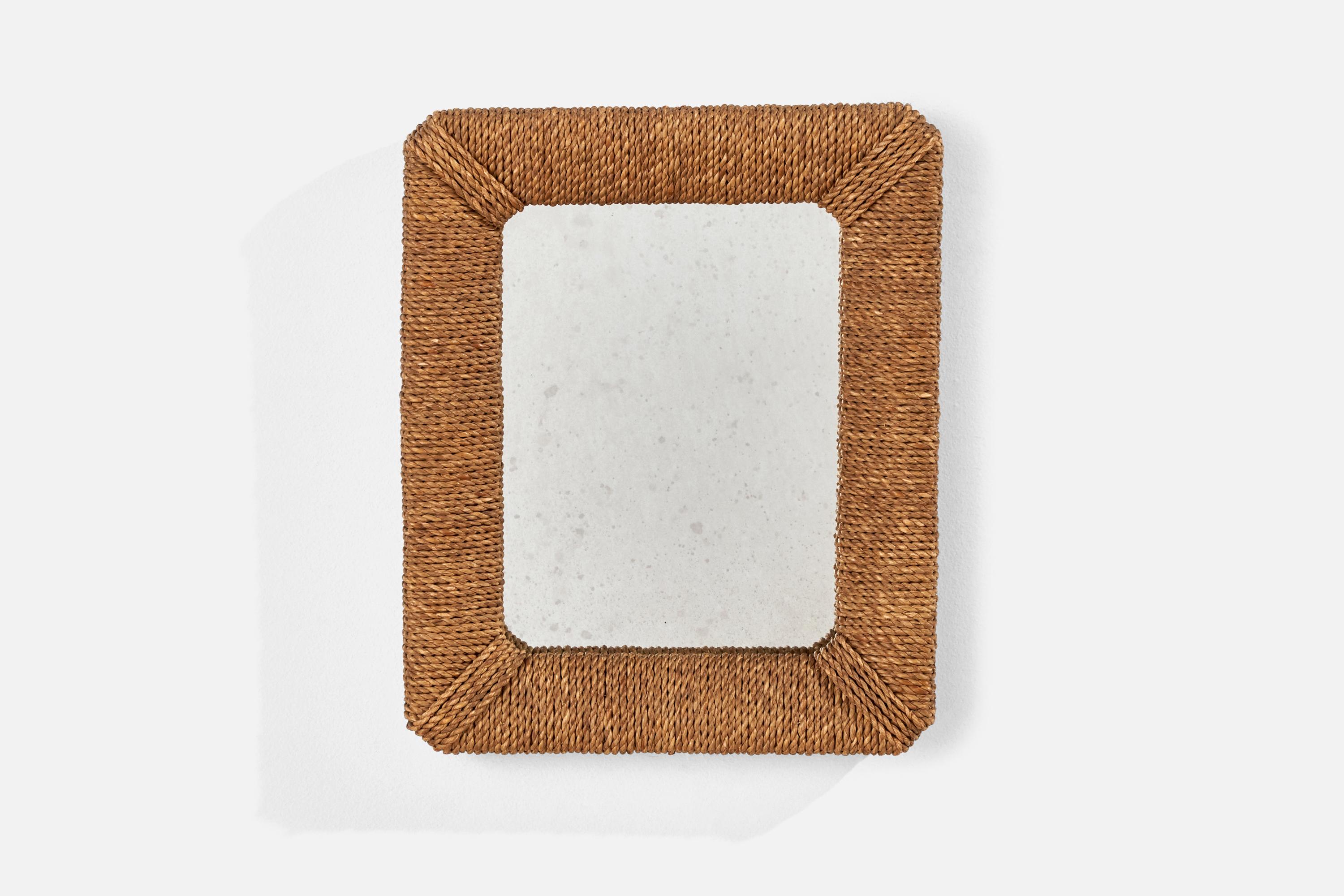 Espejo de pared de cuerda tejida, diseñado y fabricado en Italia, años 40.
