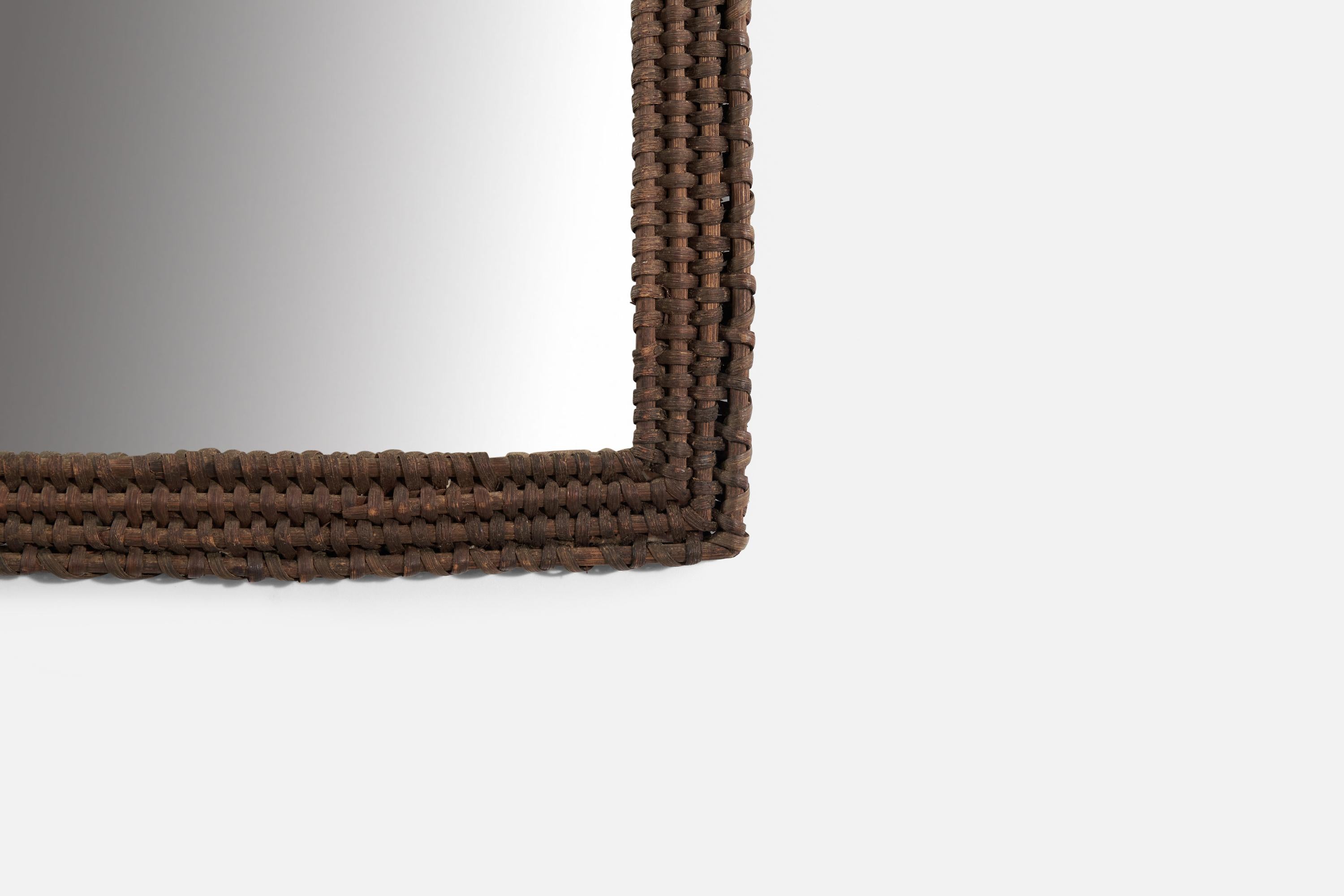 Italian Designer, Wall Mirror, Dark-Stained Rattan, Italy, 1950s For Sale 1