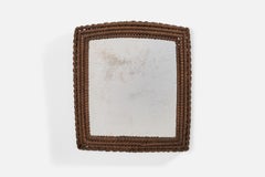 Italian Designer, Wall Mirror, Dark-Stained Rattan, Italy, 1950s