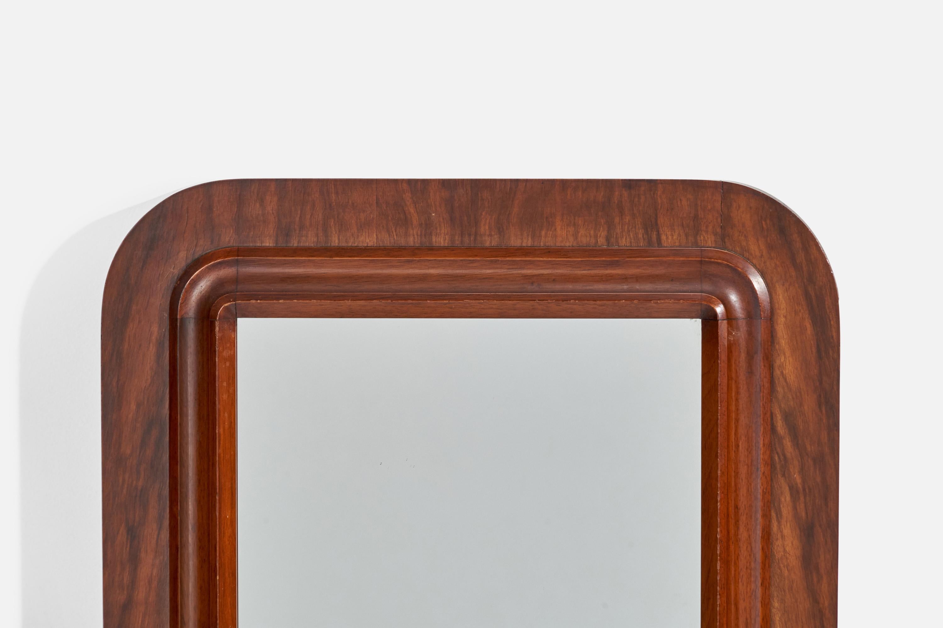 Mid-20th Century Italian Designer, Wall Mirror, Dark-Stained Wood, Italy, 1940s For Sale