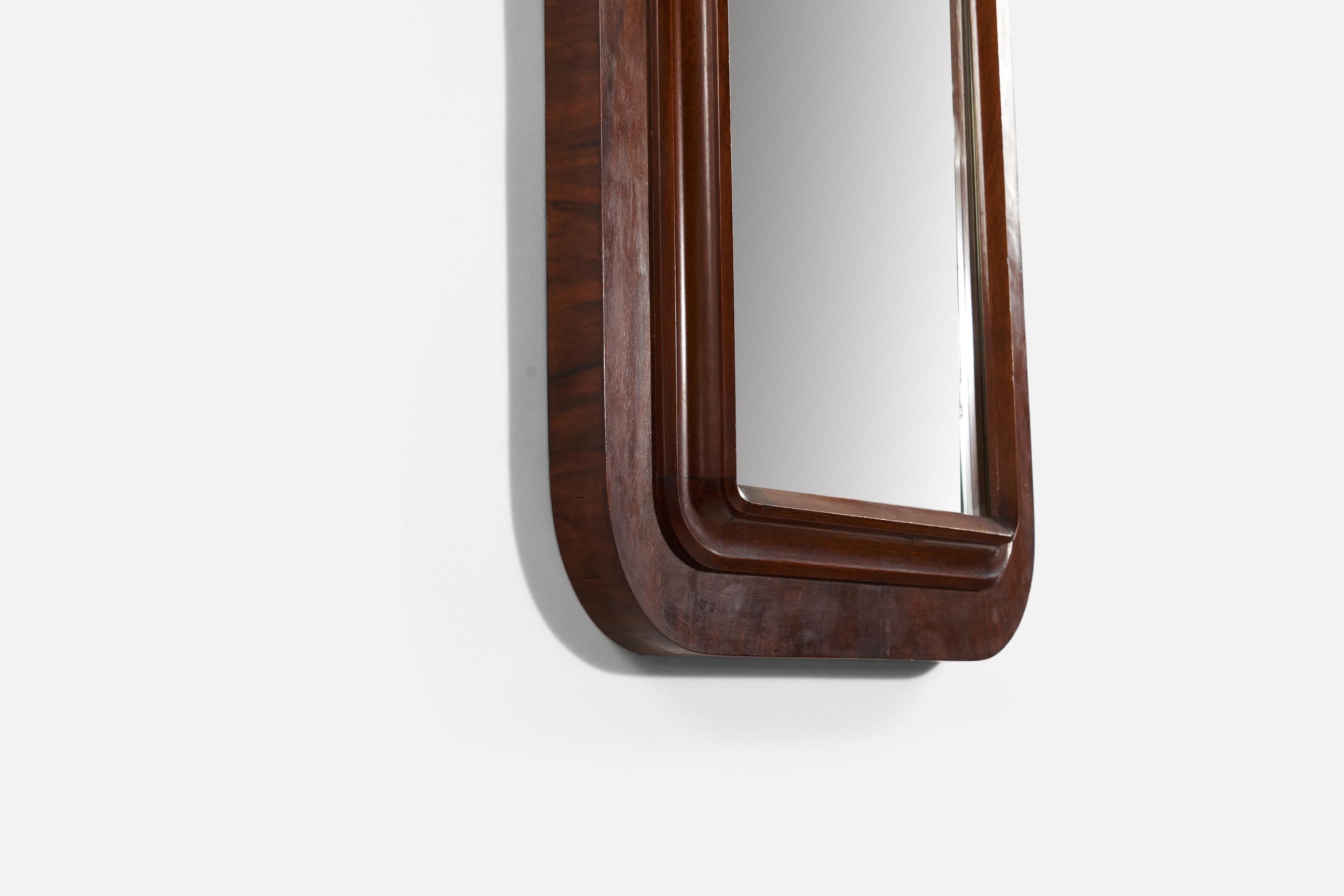 Italian Designer, Wall Mirror, Dark-Stained Wood, Italy, 1940s For Sale 1