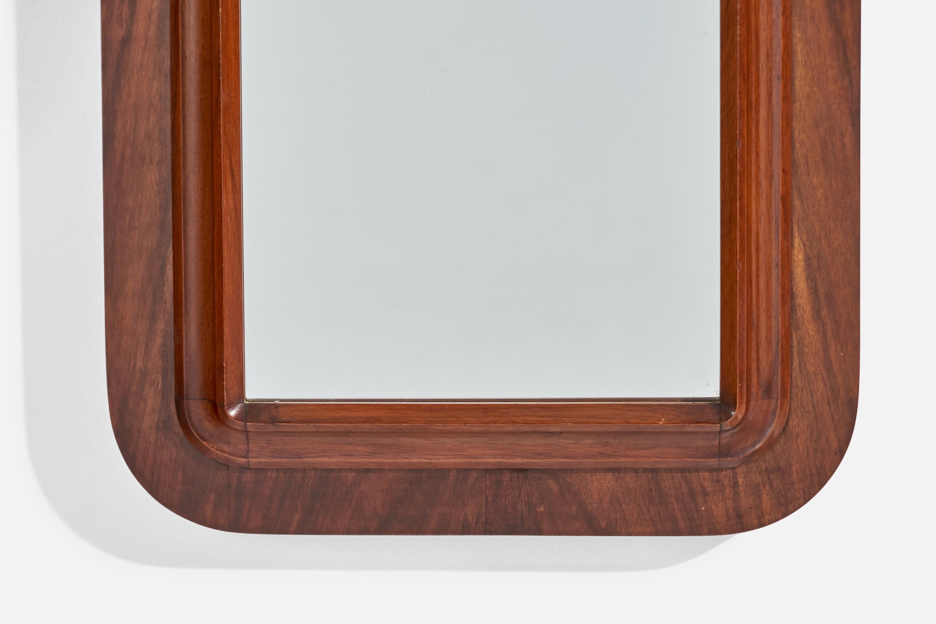 Italian Designer, Wall Mirror, Dark-Stained Wood, Italy, 1940s For Sale 2