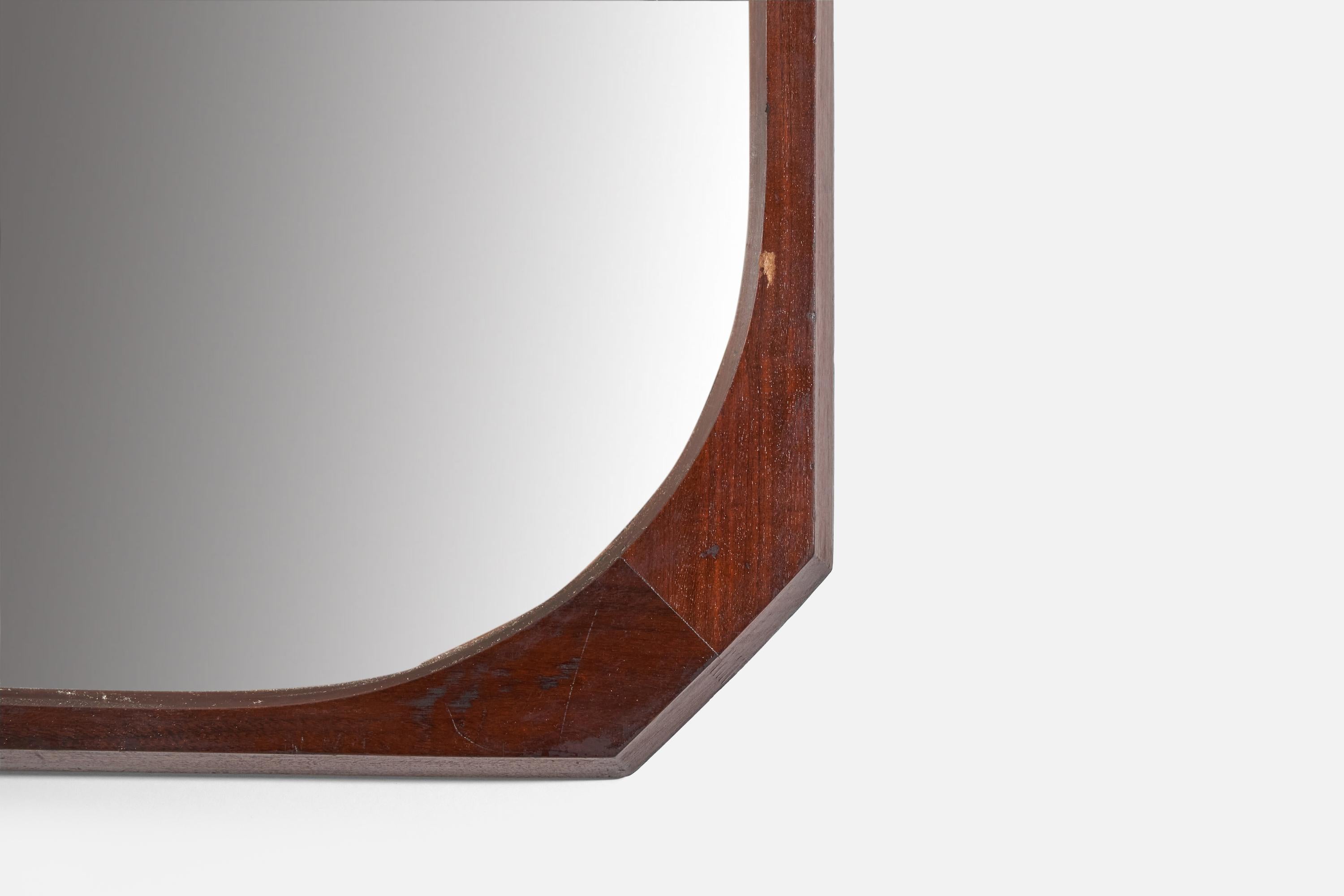 Mid-Century Modern Italian Designer, Wall Mirror, Dark-Stained Wood, Italy, 1950s For Sale