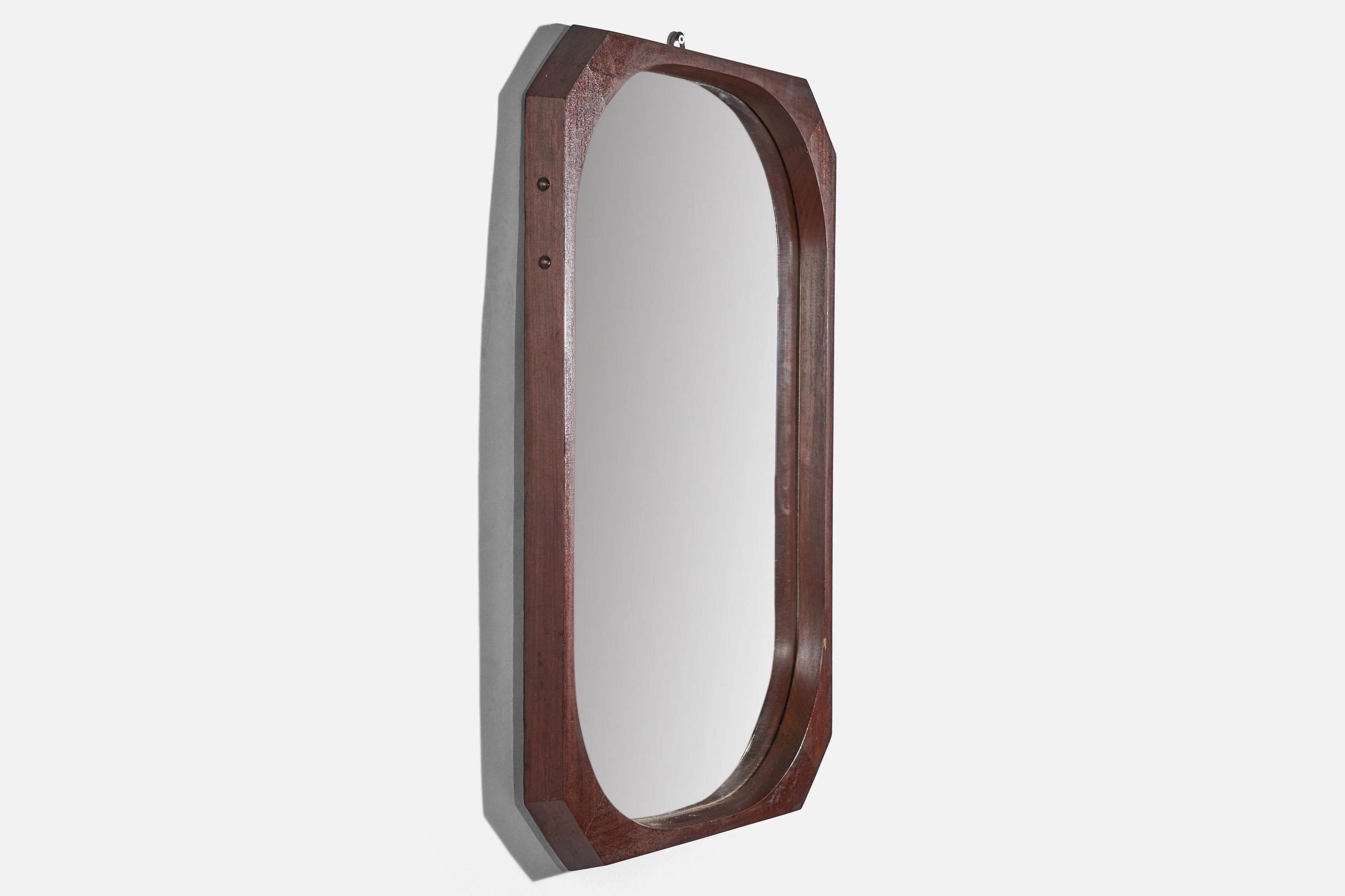 Mid-20th Century Italian Designer, Wall Mirror, Dark-Stained Wood, Italy, 1950s For Sale