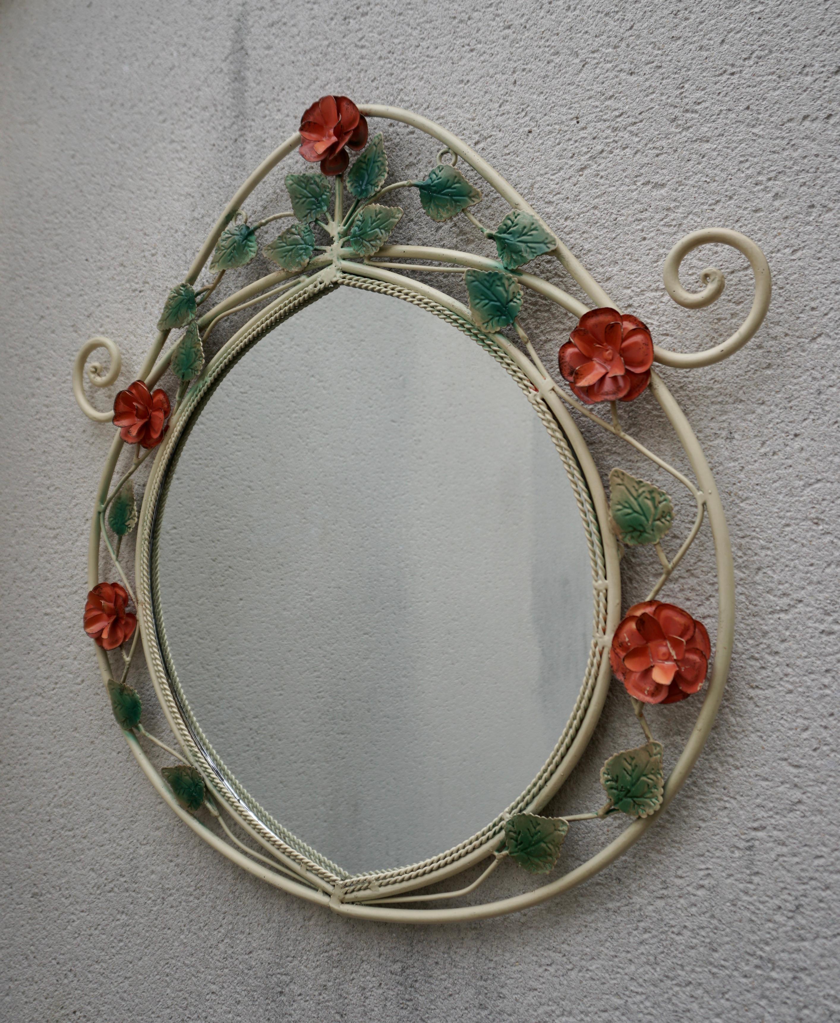 Mid-Century Modern Italian Designer, Wall Mirror, Flower, Italy, 1960s For Sale