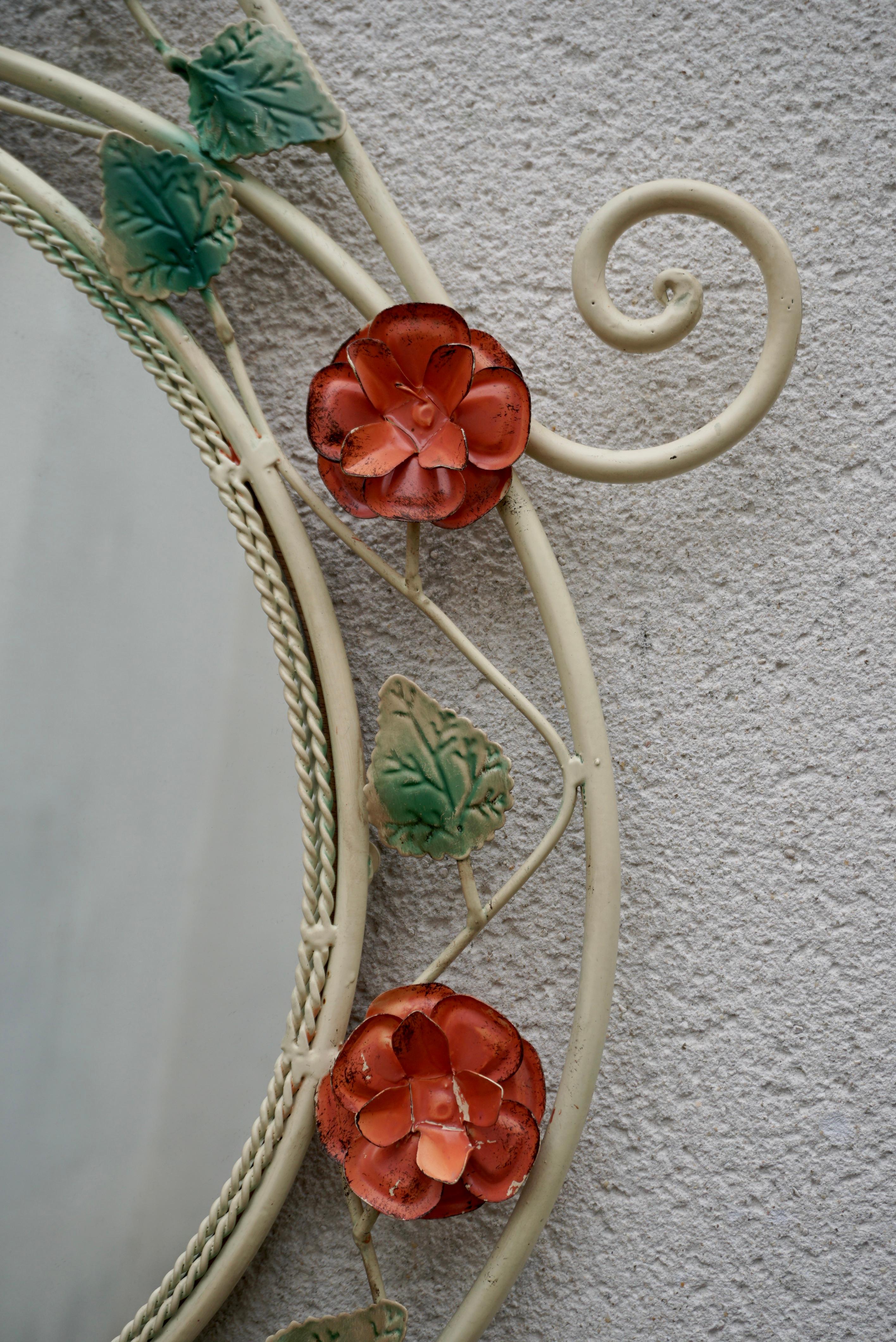Painted Italian Designer, Wall Mirror, Flower, Italy, 1960s For Sale