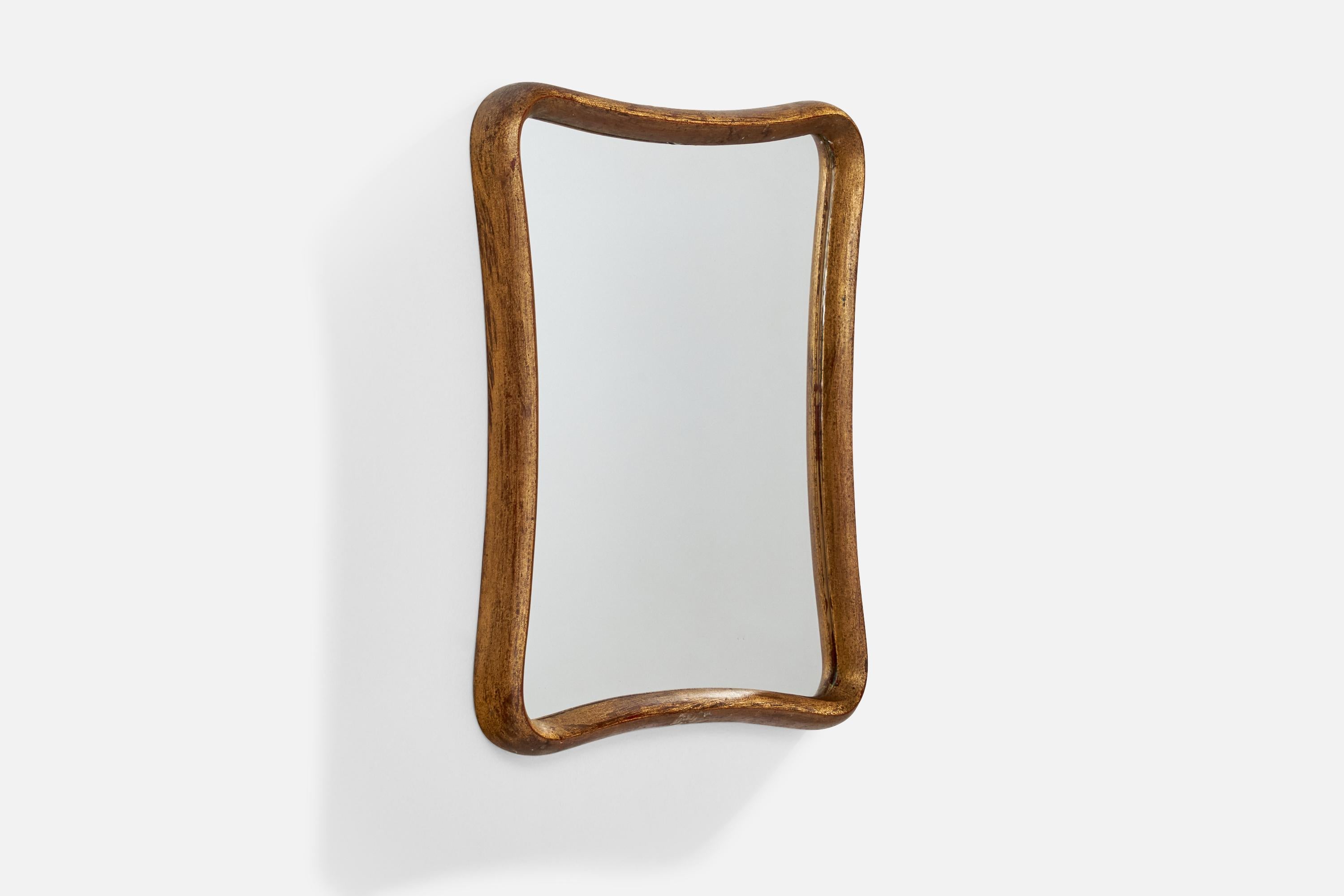Mid-Century moderno Designer italiano, specchio da parete, legno dorato, vetro a specchio, Italia, anni '40 in vendita
