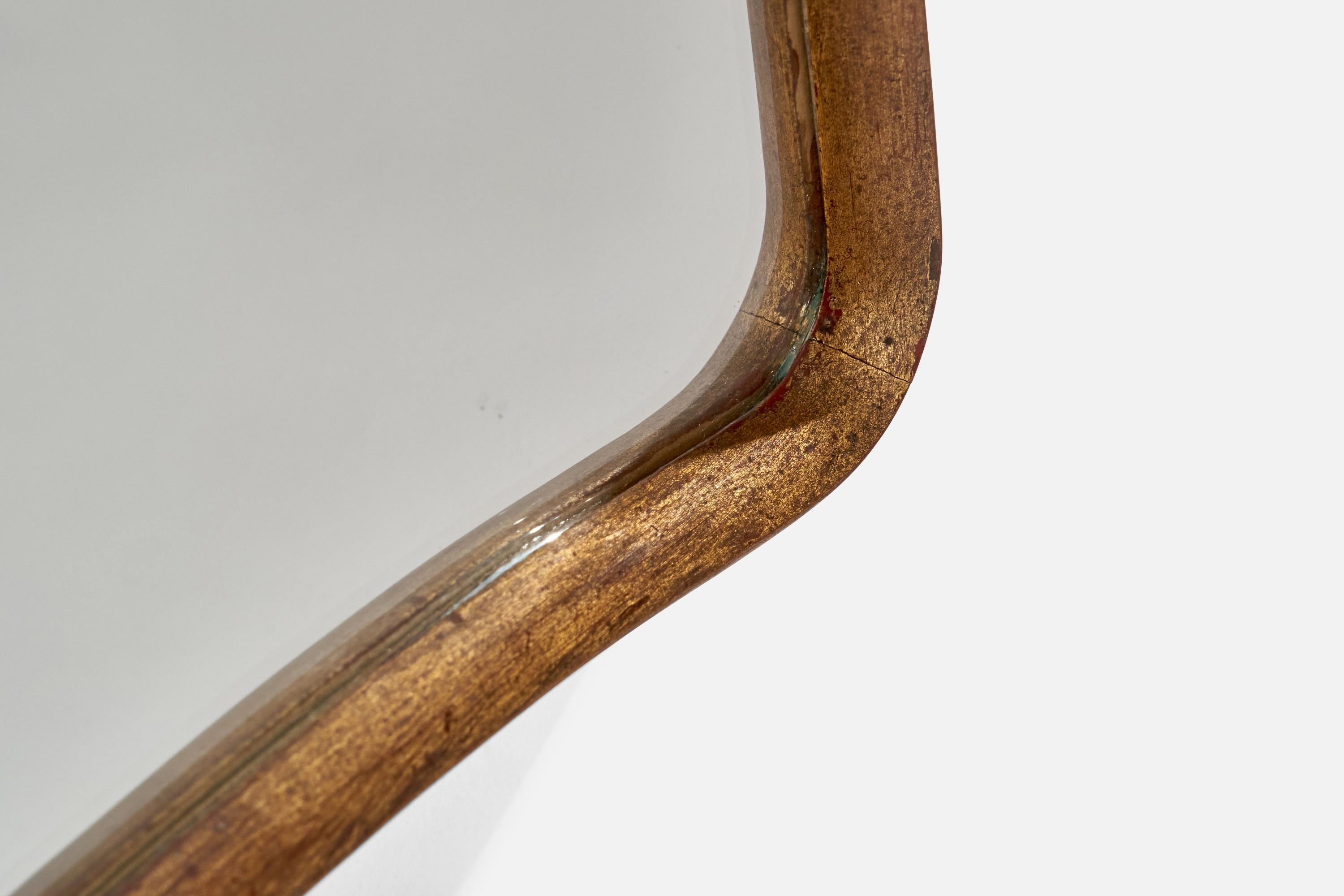 Specchio Designer italiano, specchio da parete, legno dorato, vetro a specchio, Italia, anni '40 in vendita