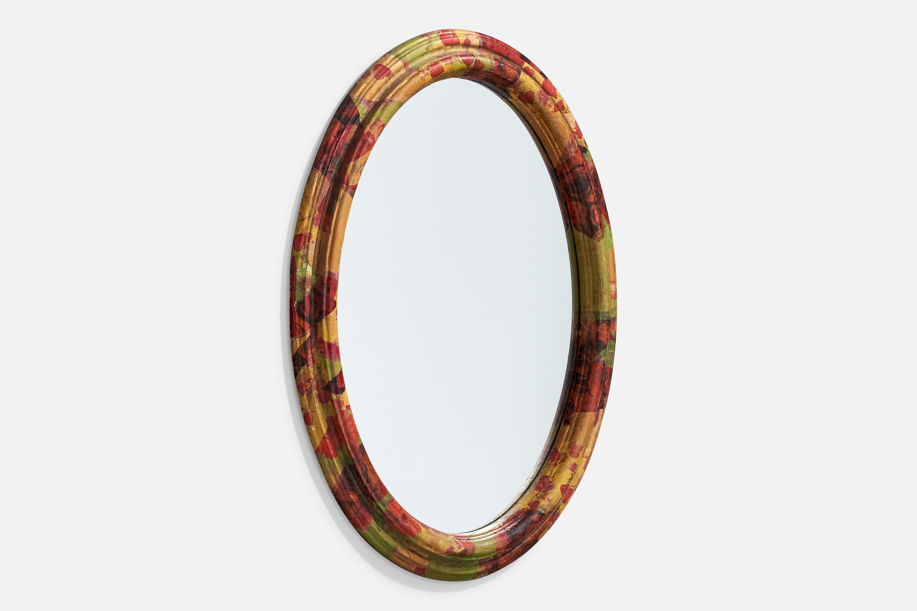 Mid-Century Modern Designer italien, miroir mural, bois peint à la main, verre de miroir, Italie, vers les années 1950 en vente