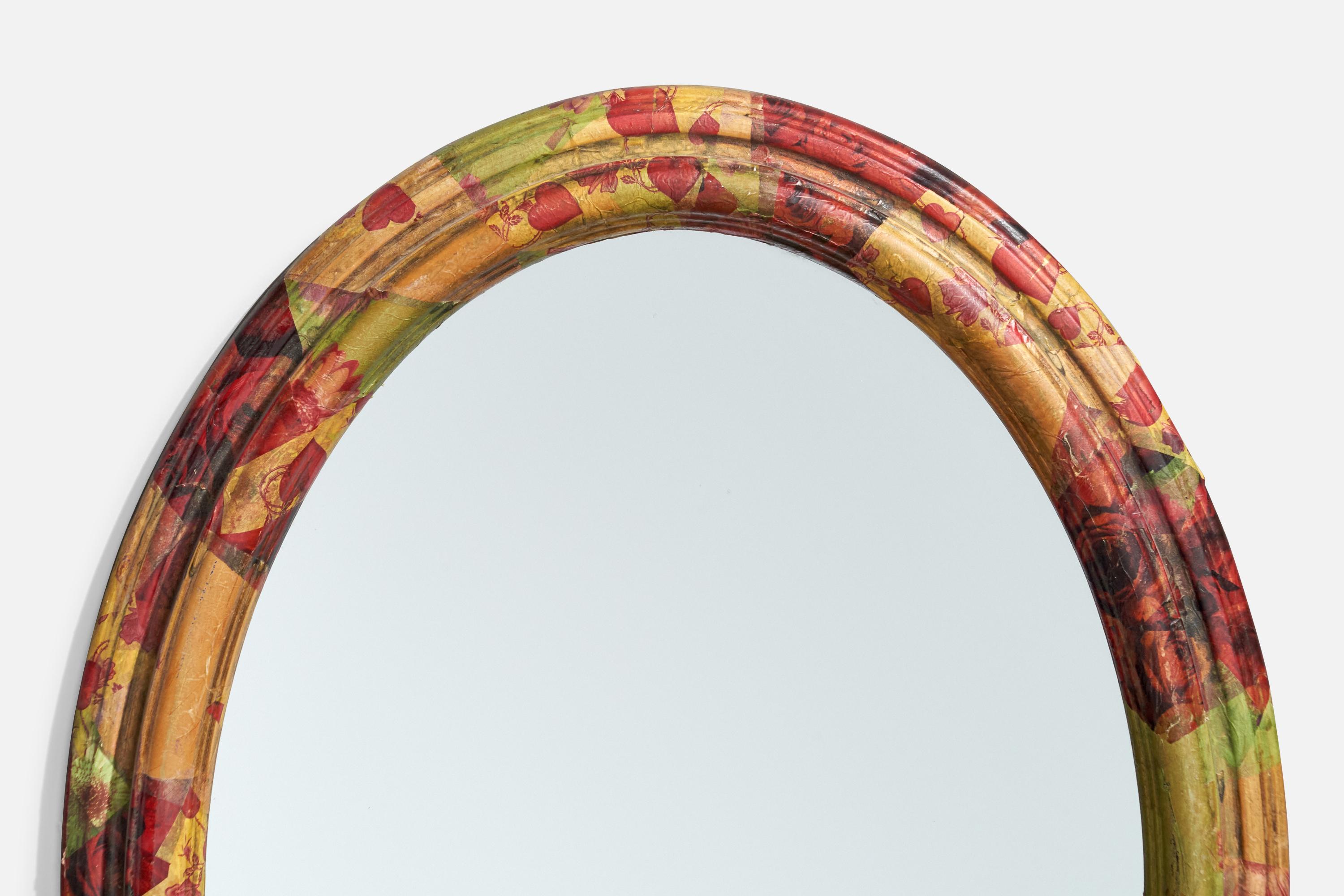 Milieu du XXe siècle Designer italien, miroir mural, bois peint à la main, verre de miroir, Italie, vers les années 1950 en vente
