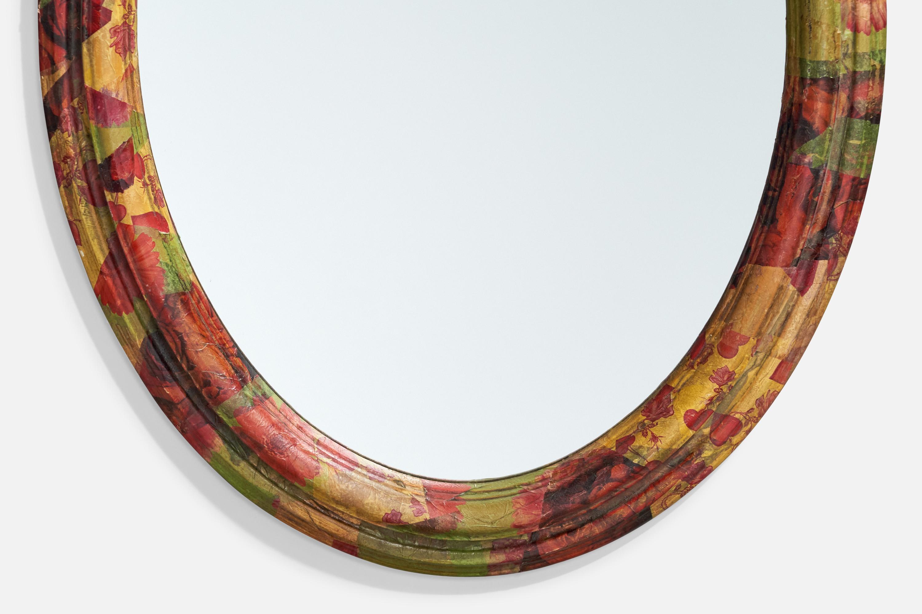 Miroir Designer italien, miroir mural, bois peint à la main, verre de miroir, Italie, vers les années 1950 en vente