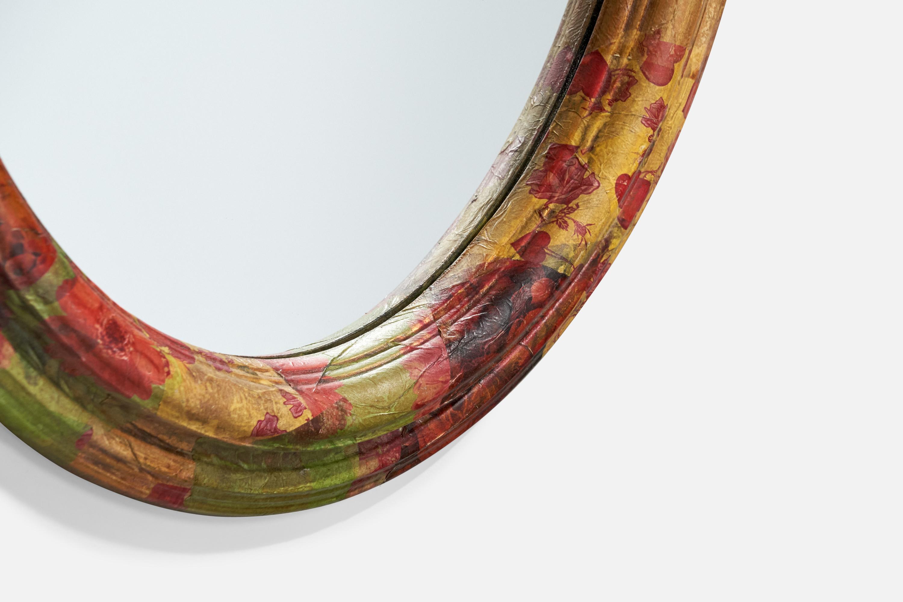 Designer italien, miroir mural, bois peint à la main, verre de miroir, Italie, vers les années 1950 en vente 1