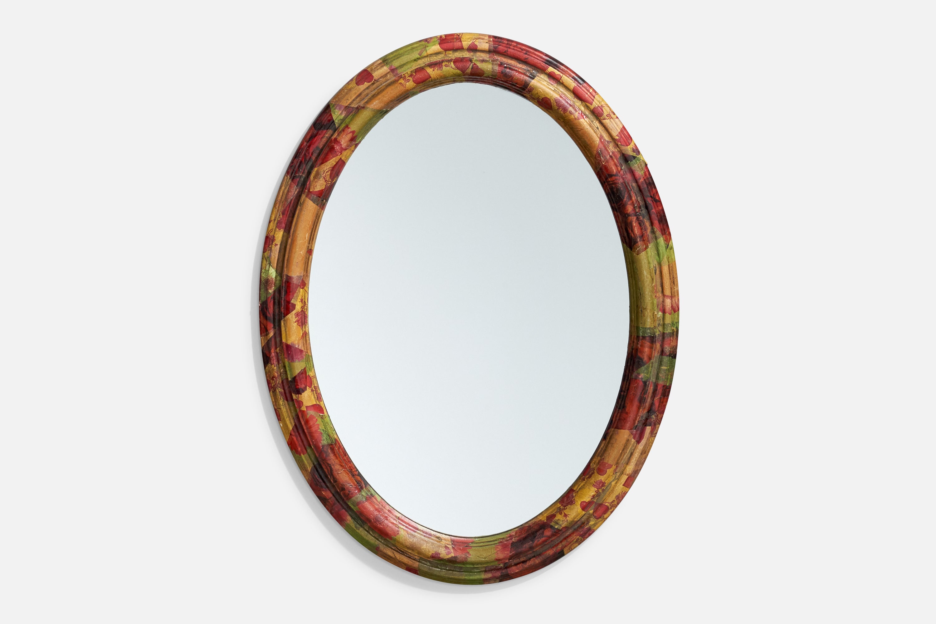 Italian Designer, Wall Mirror, Hand-Painted Wood, Mirror Glass, Italy, C. 1950s