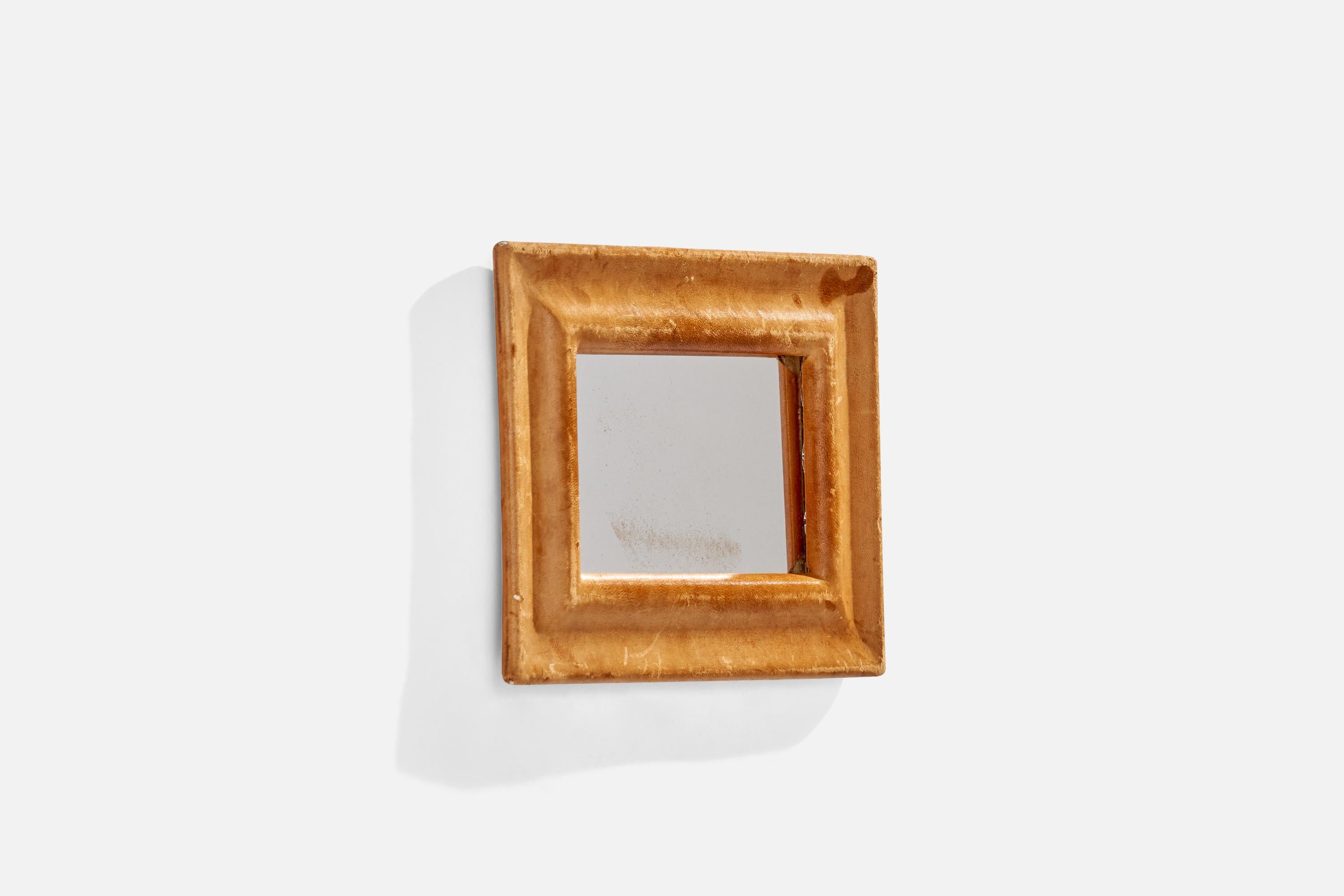 Italian Designer, Wall Mirror, Leather, Italy, 1940s In Good Condition For Sale In High Point, NC