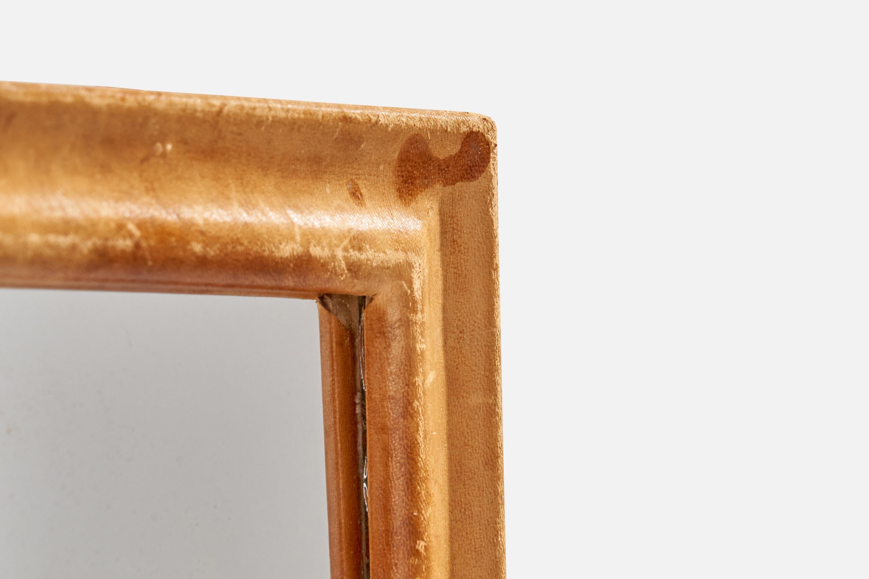 Mid-20th Century Italian Designer, Wall Mirror, Leather, Italy, 1940s For Sale