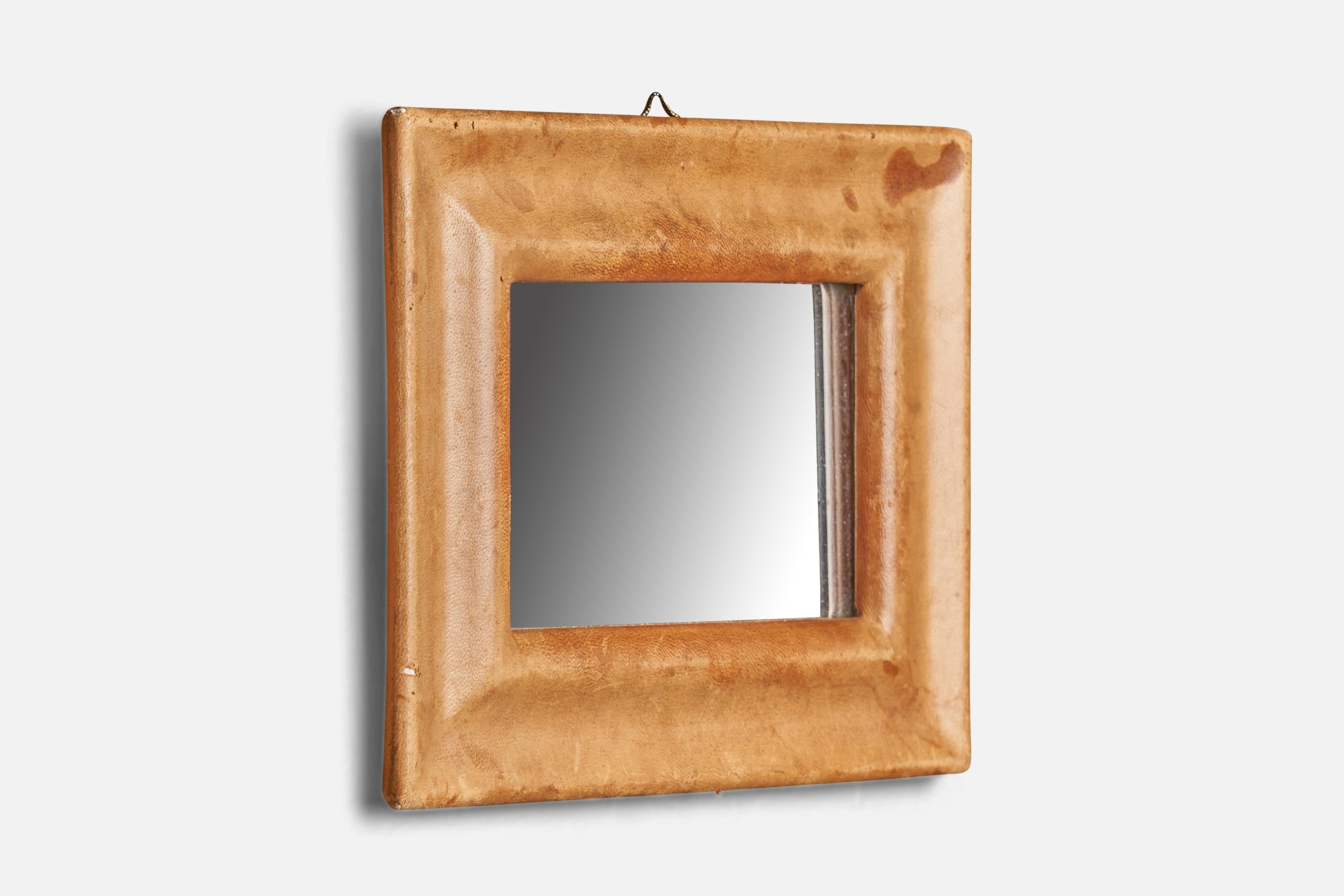 Italian Designer, Wall Mirror, Leather, Italy, 1940s For Sale 1