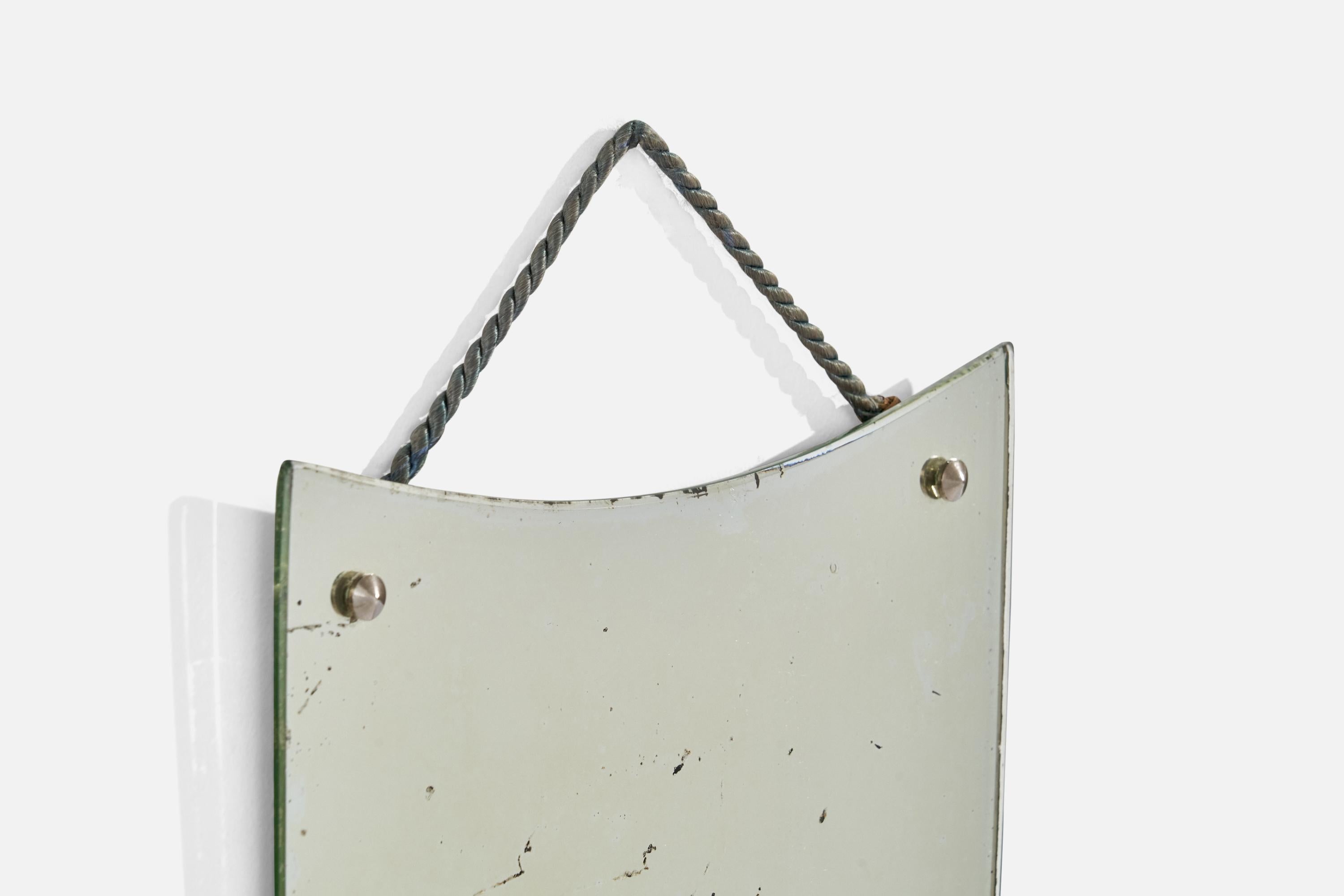 Italienischer Designer, Wandspiegel, Metall, Kordel, Spiegelglas, Italien, 1940er Jahre (Mitte des 20. Jahrhunderts) im Angebot