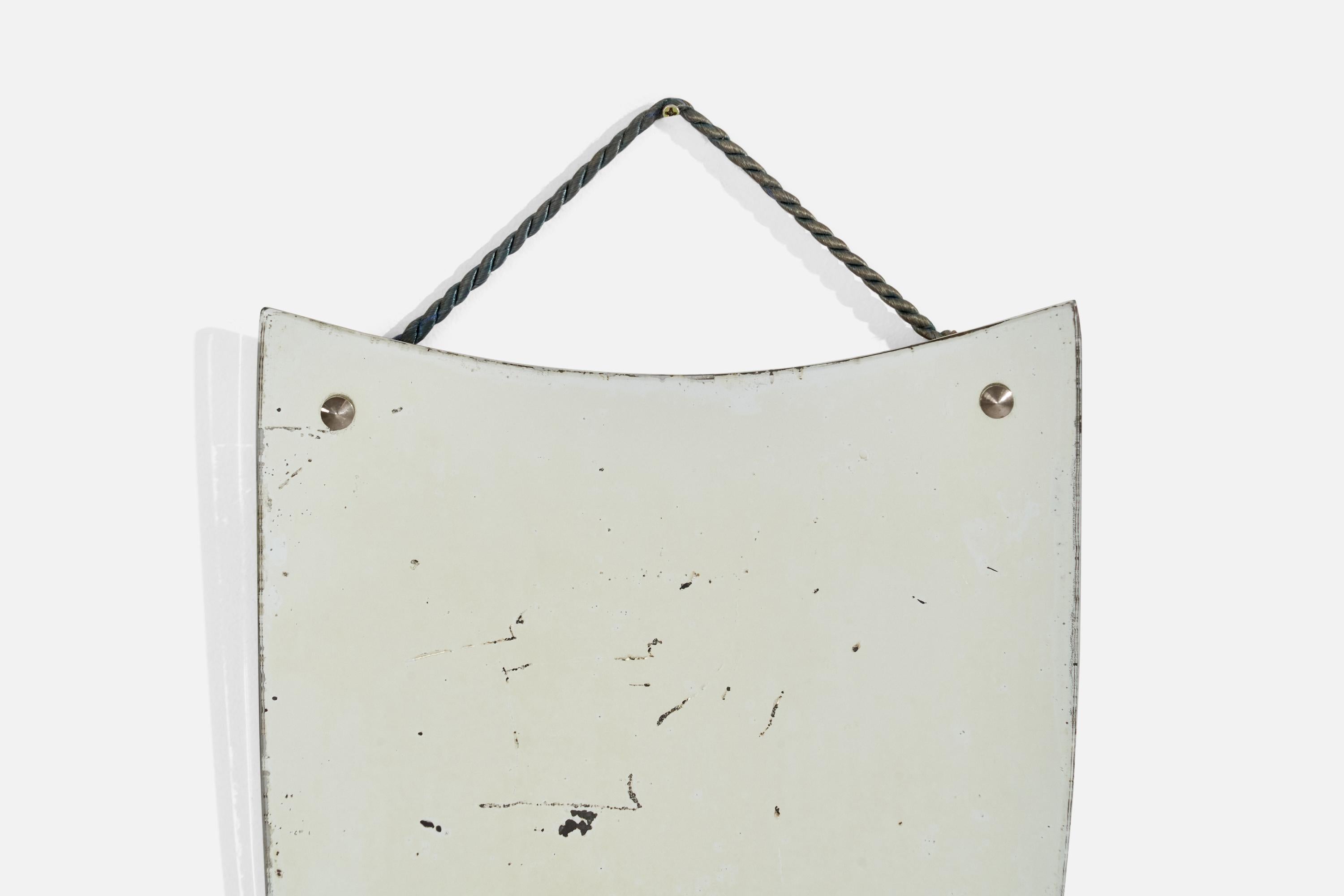Italienischer Designer, Wandspiegel, Metall, Kordel, Spiegelglas, Italien, 1940er Jahre im Angebot 1