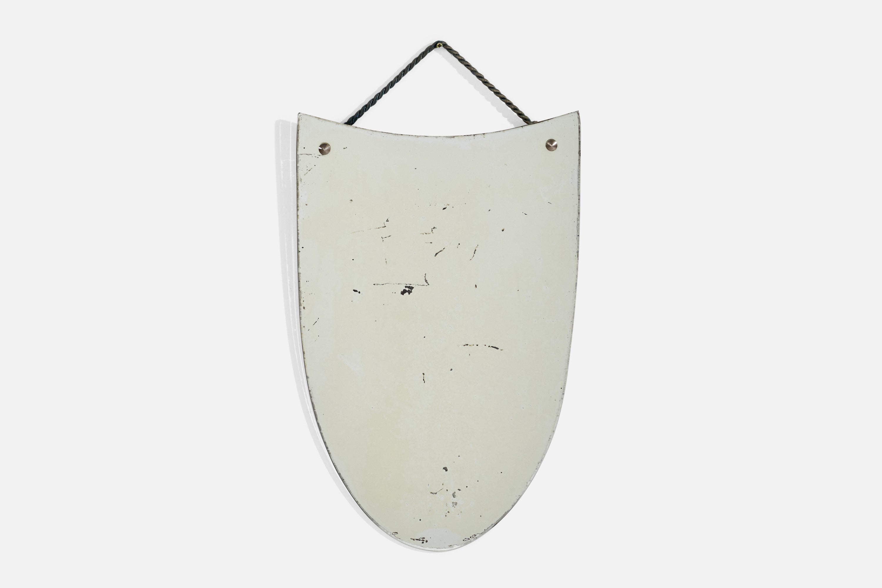 Italienischer Designer, Wandspiegel, Metall, Kordel, Spiegelglas, Italien, 1940er Jahre