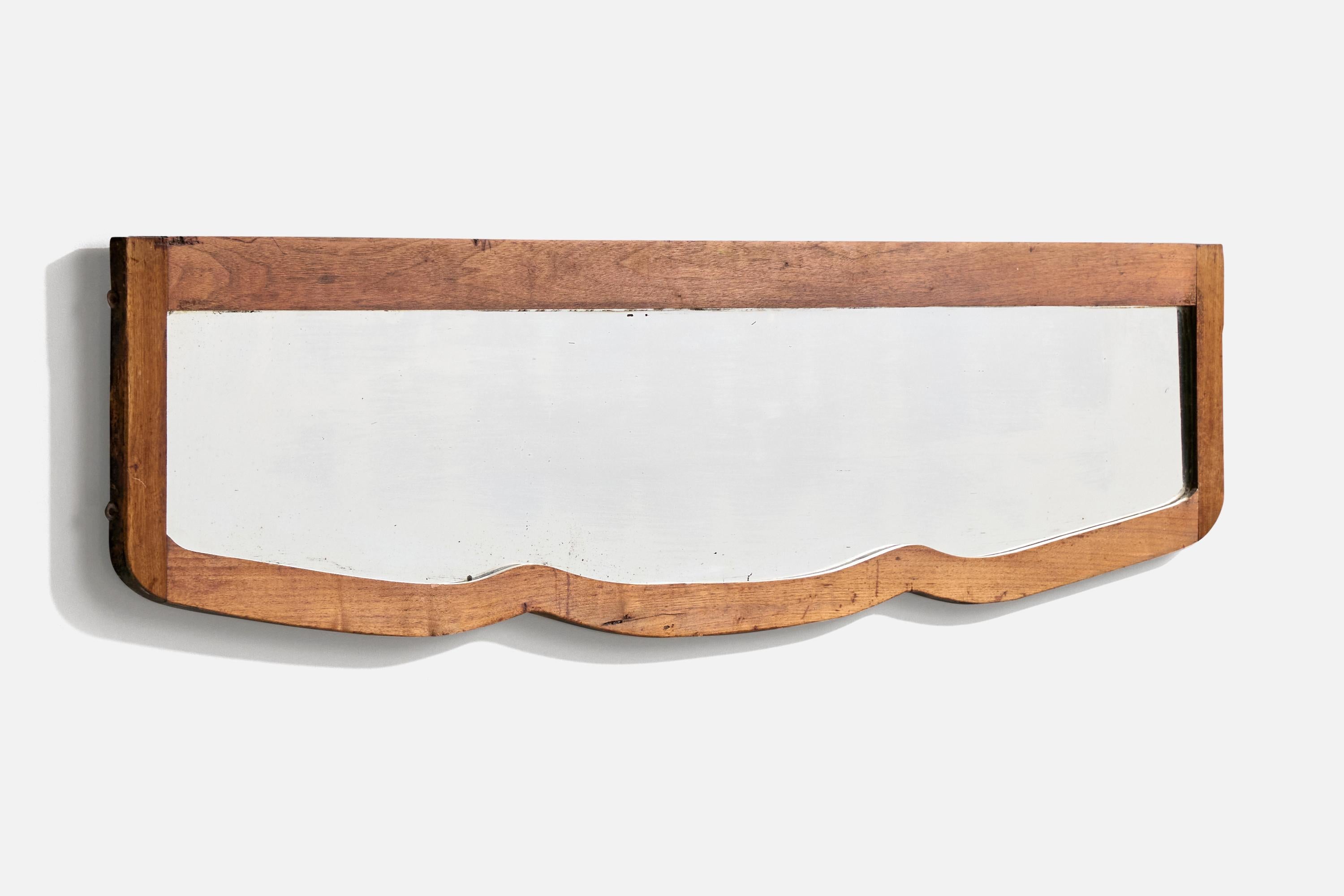 Mid-Century moderno Specchio da parete di design italiano, Oak, vetro a specchio, Italia, anni '40 in vendita