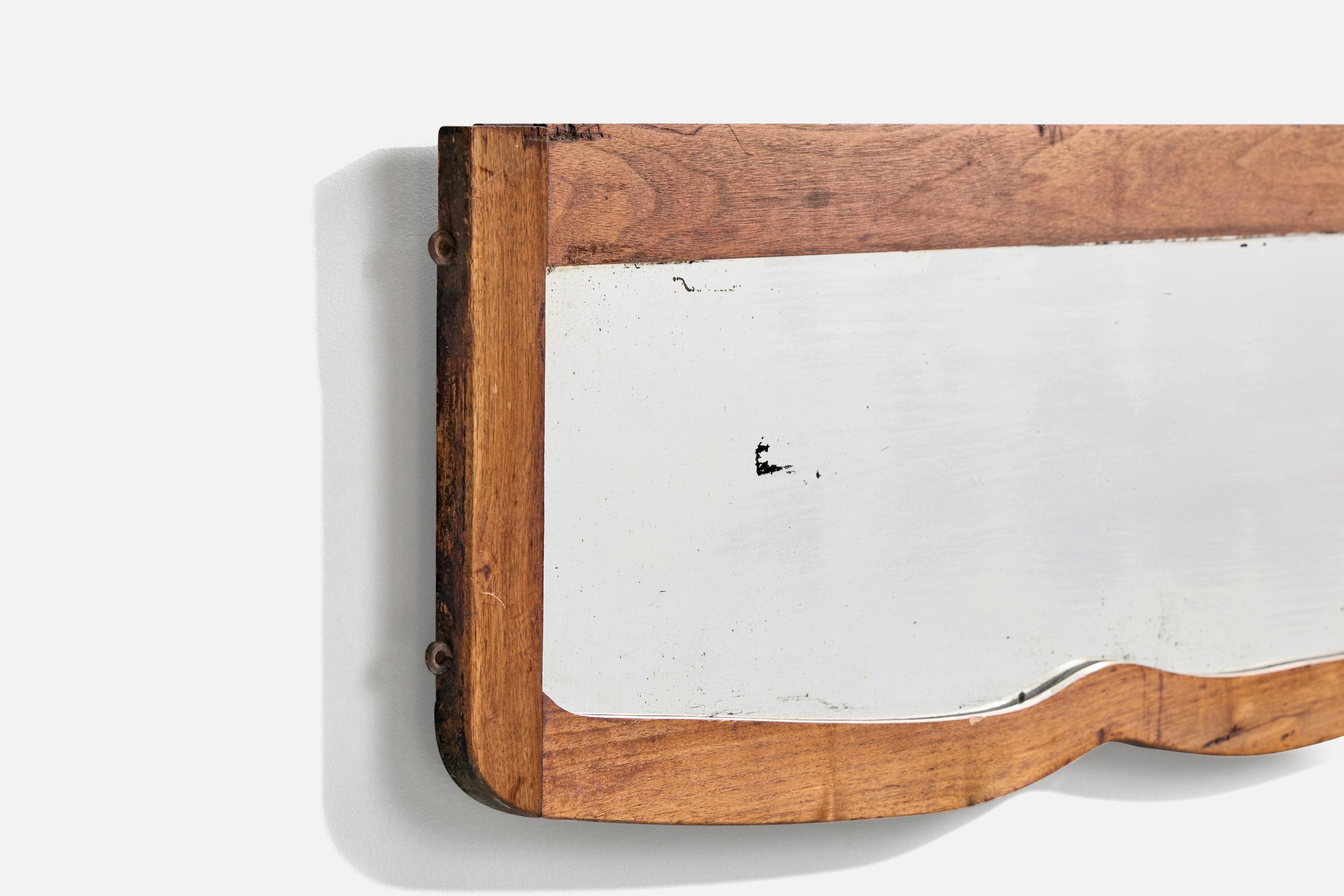 Italiano Specchio da parete di design italiano, Oak, vetro a specchio, Italia, anni '40 in vendita