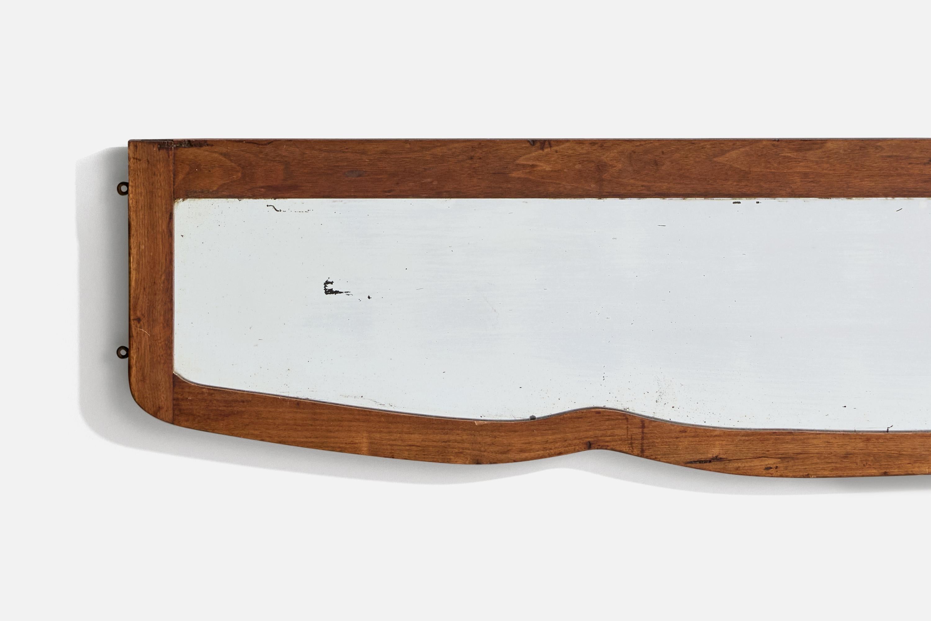 Metà XX secolo Specchio da parete di design italiano, Oak, vetro a specchio, Italia, anni '40 in vendita