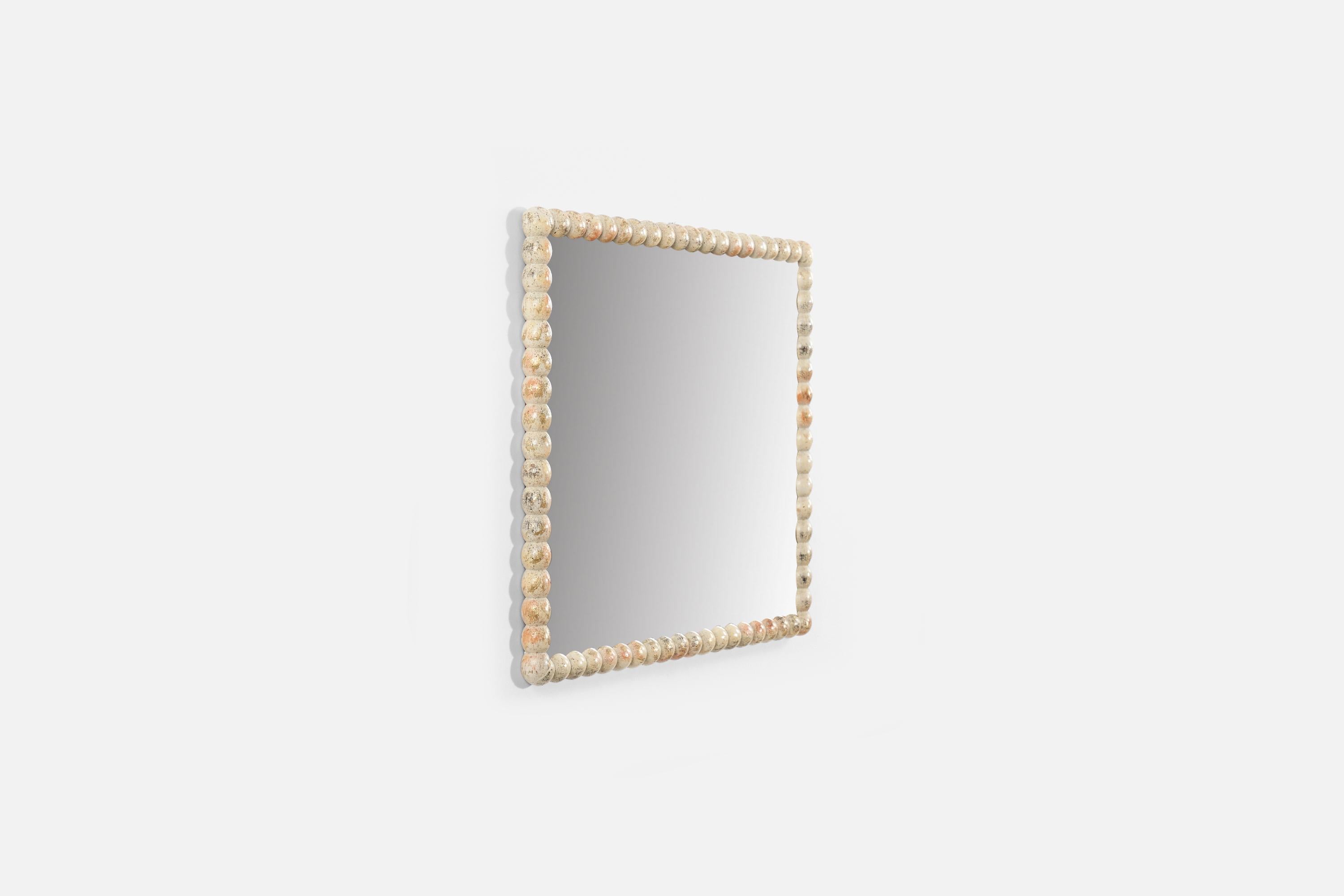 Mid-Century Modern Italian Designer, Wall Mirror, Painted and Semi-Gilt Wood, Italy, 1940s For Sale