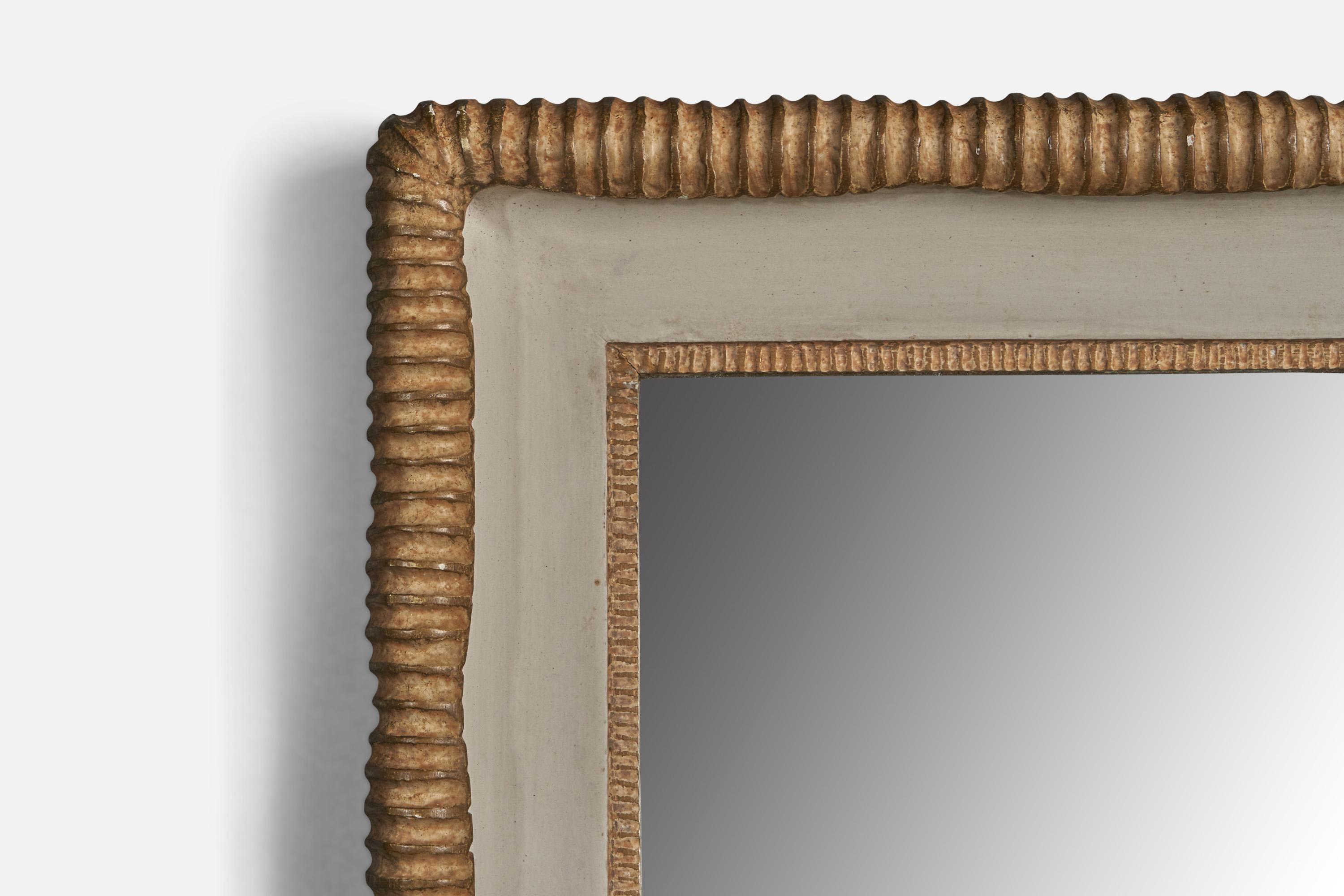 Modern Italian Designer, Wall Mirror, Painted Wood, Italy, 1940s For Sale