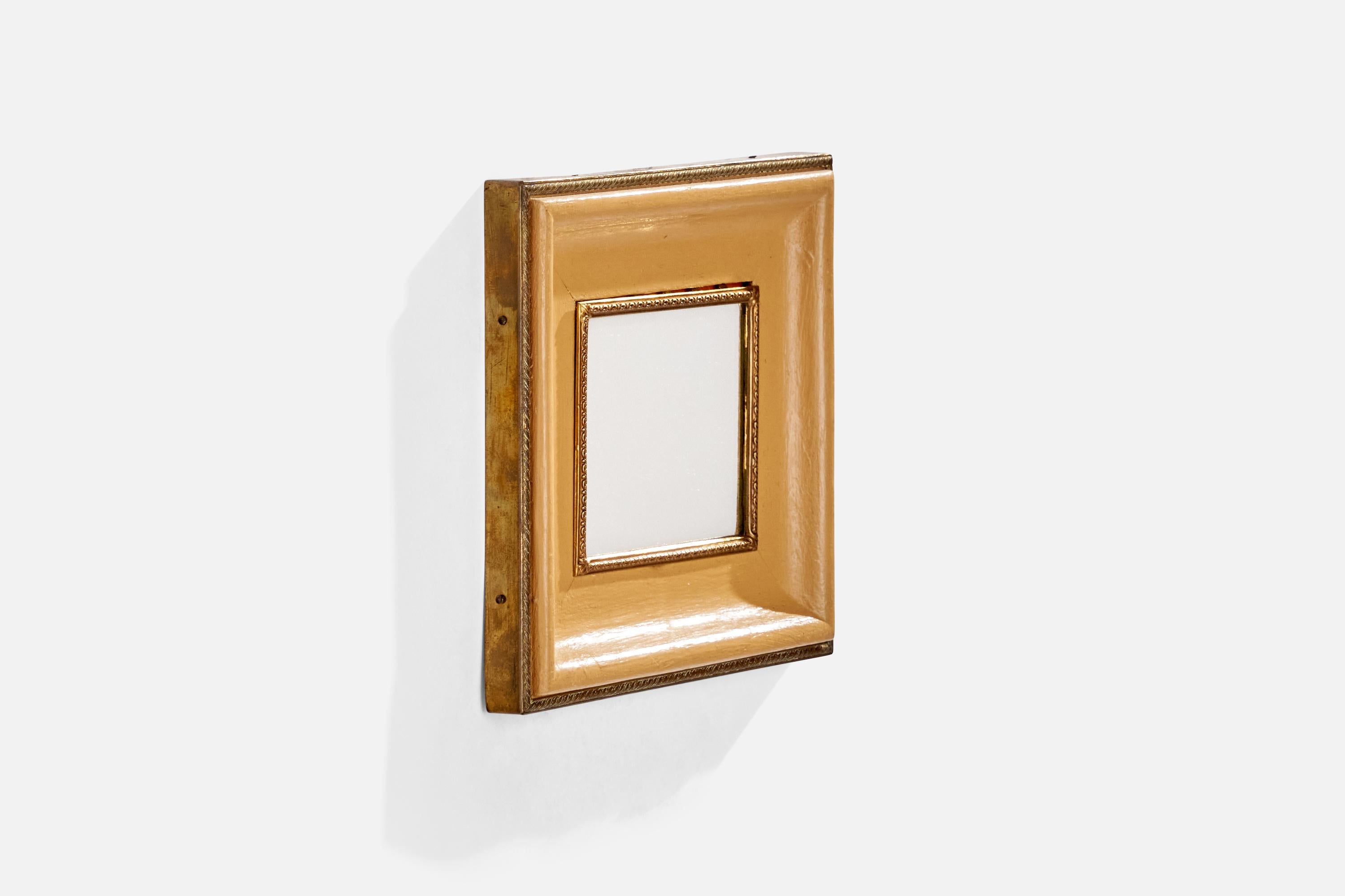Diseñador italiano, espejo de pared, papel pergamino, latón, Italia, años 40 Italiano en venta