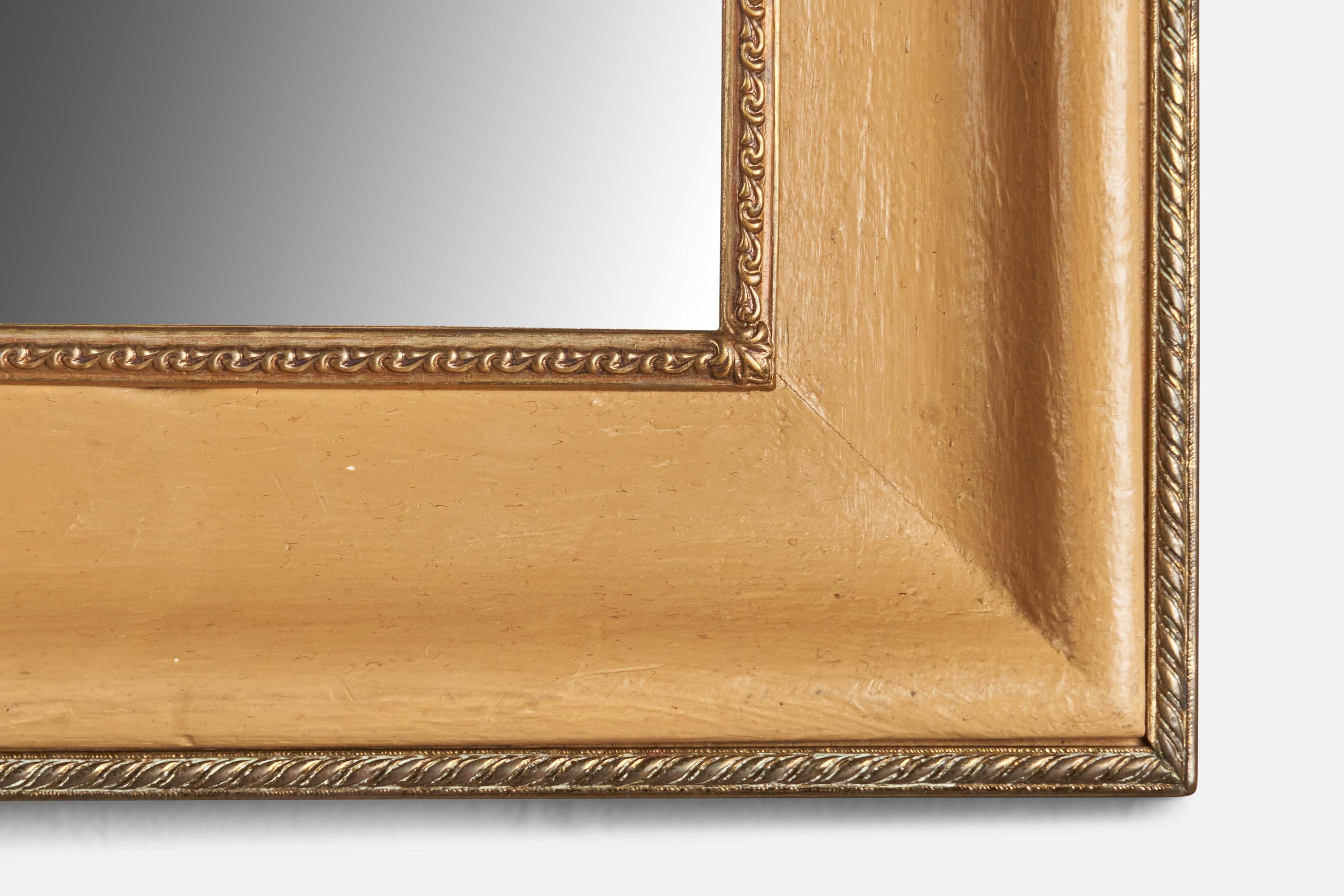 Mid-20th Century Italian Designer, Wall Mirror, Parchment Paper, Brass, Italy, 1940s For Sale